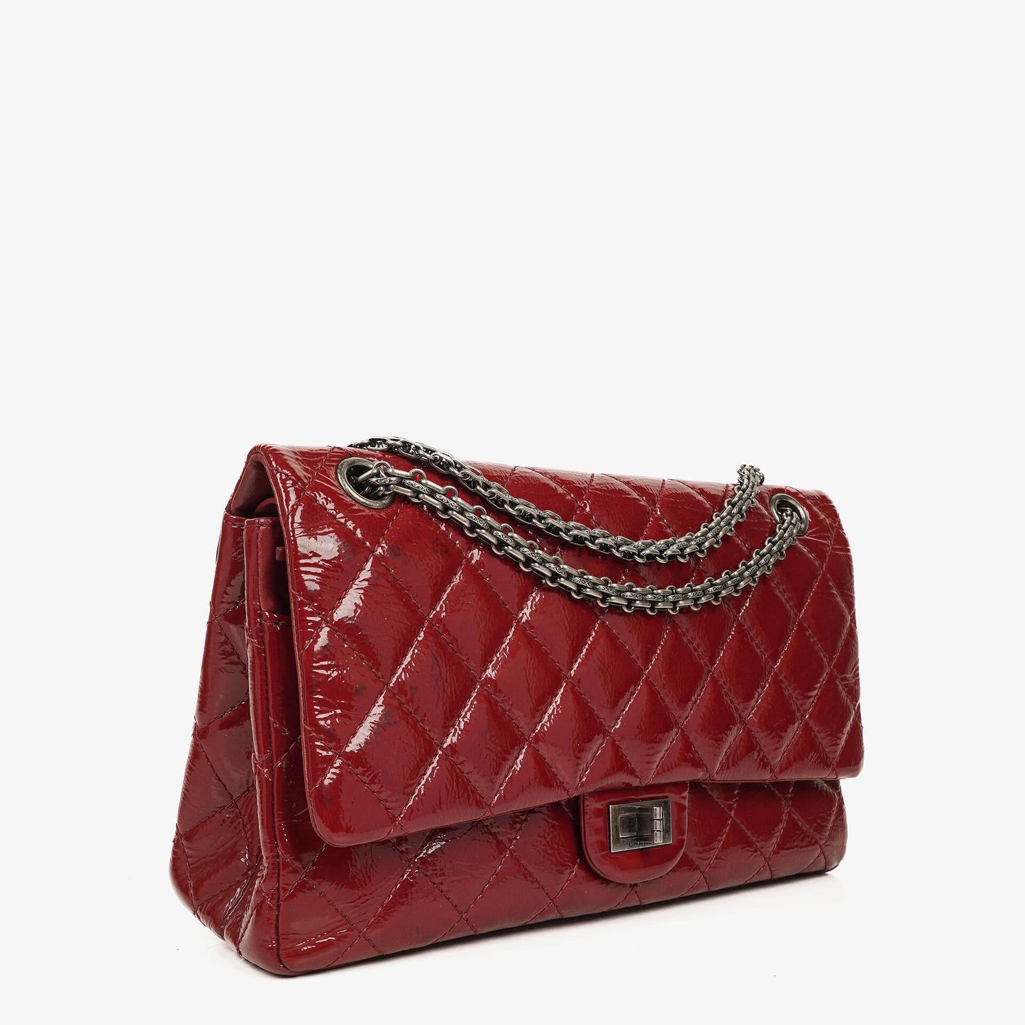 Chanel 2.55 226 Reissue Red Crinkled Patent Leather Flap Bag With Ruthenium Hardware