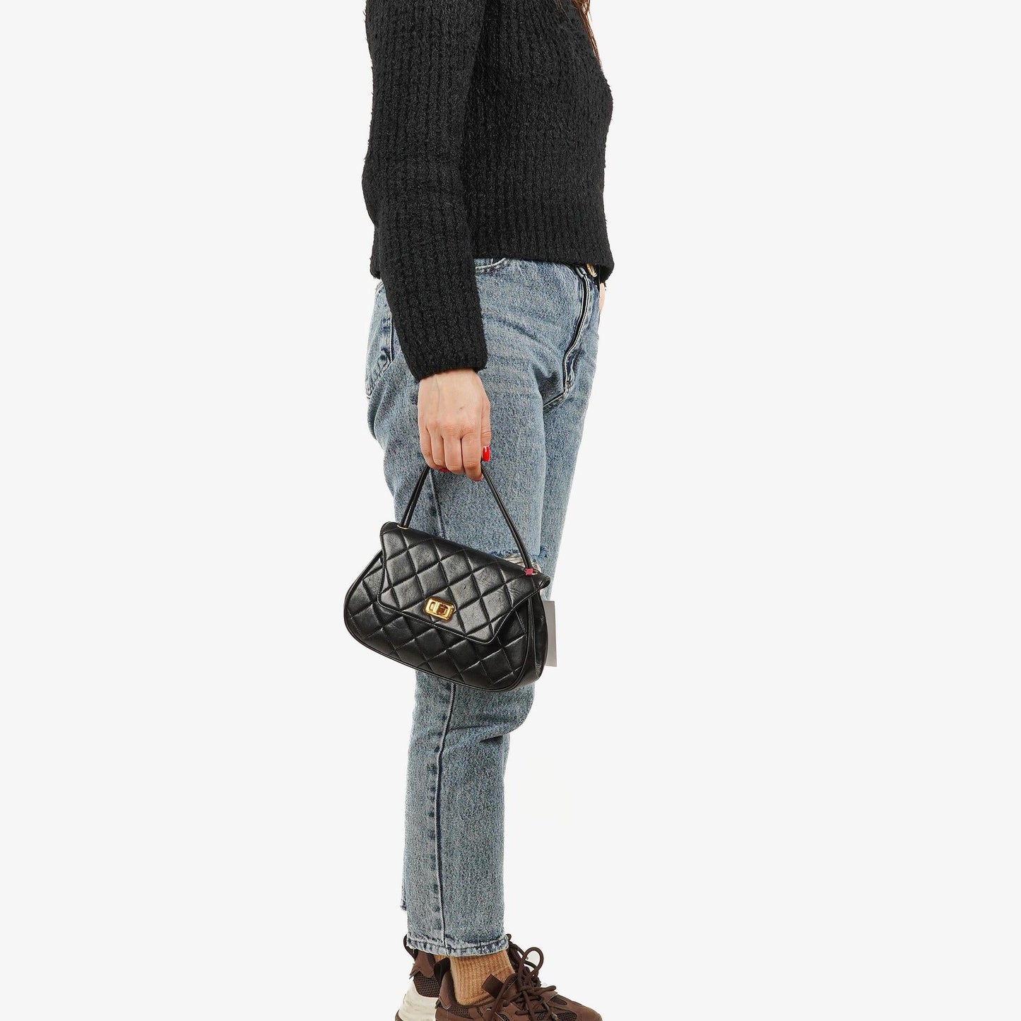 Chanel 2.55 Black Quilted Lambskin Top Handle Flap Bag