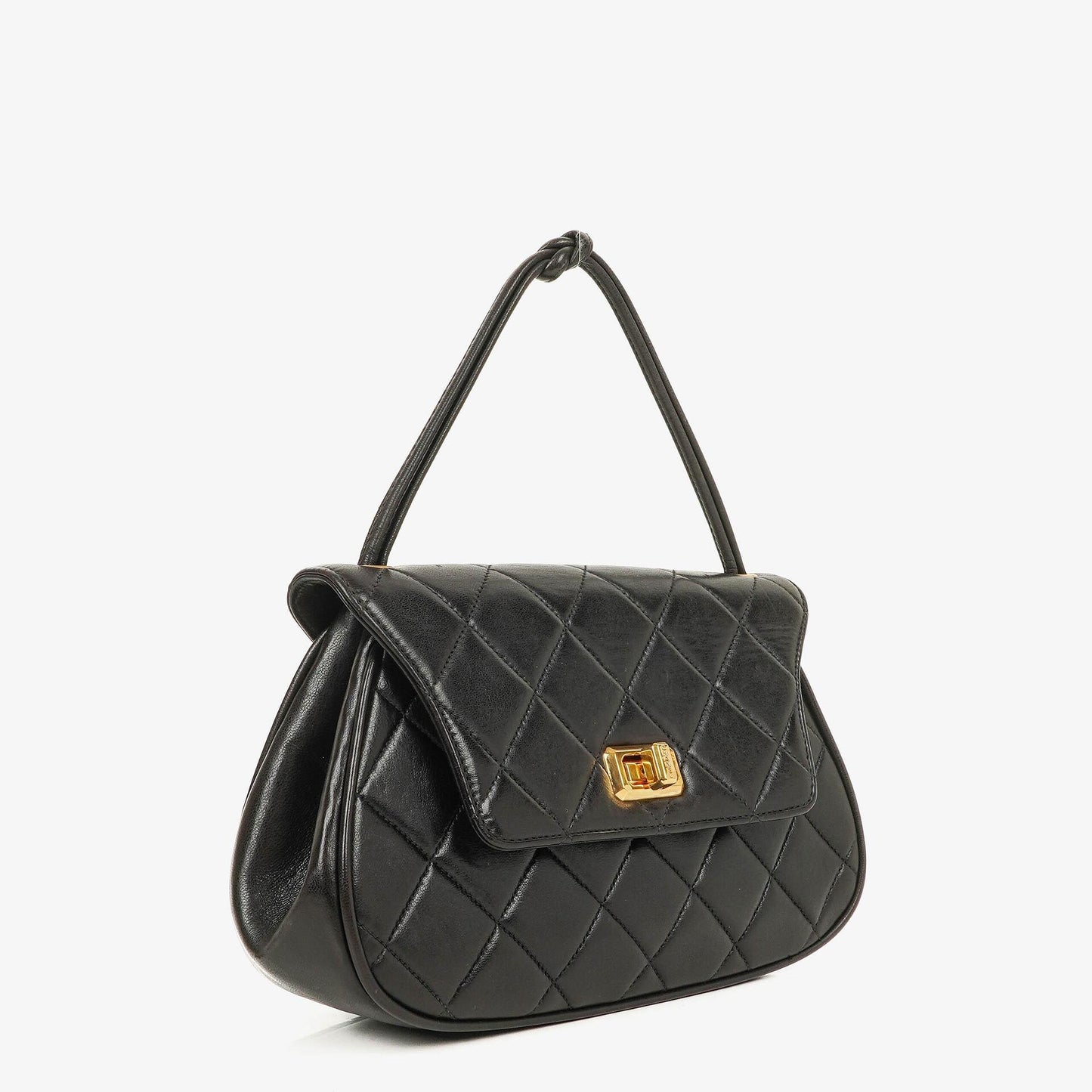 Chanel 2.55 Black Quilted Lambskin Top Handle Flap Bag