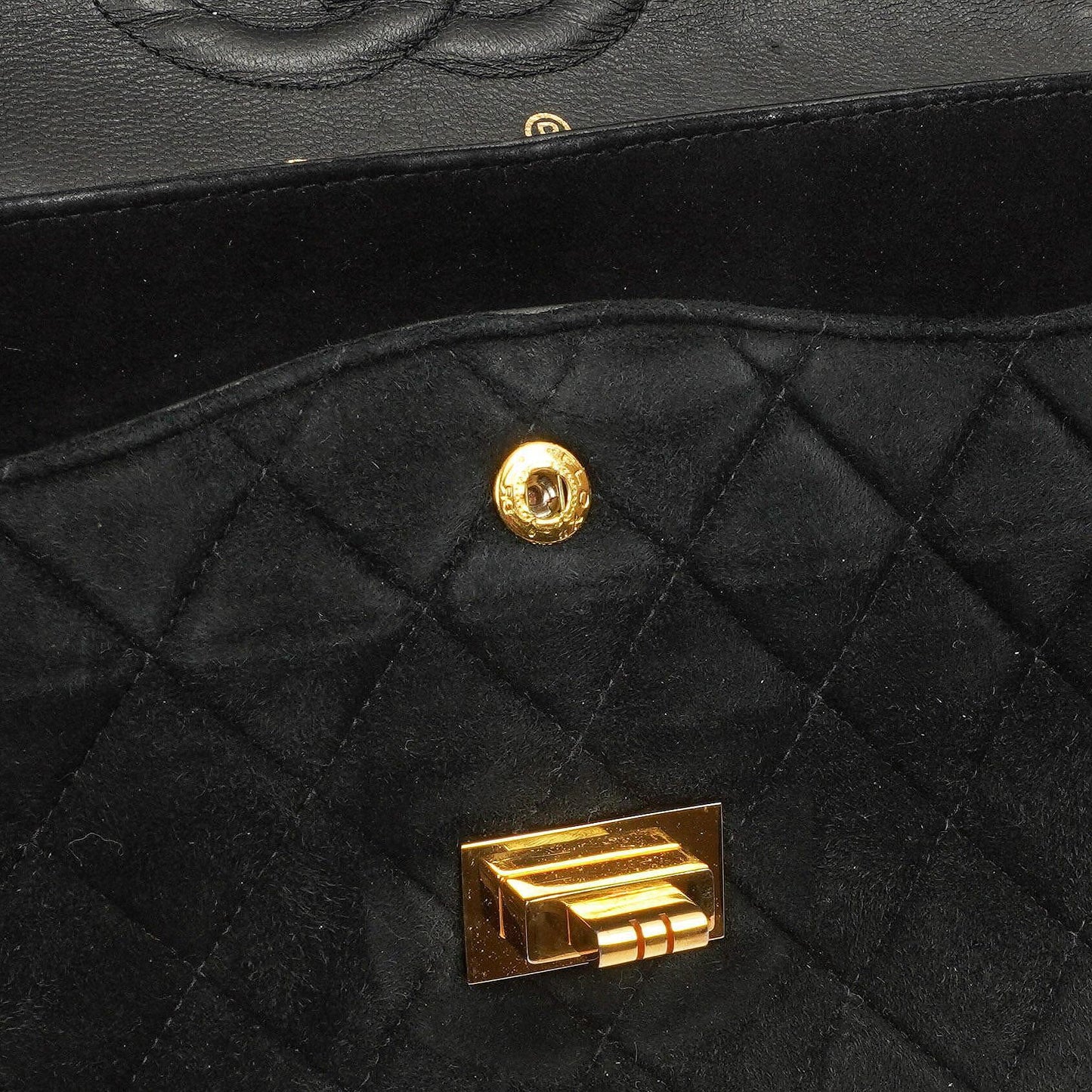 Chanel 2.55 Medium Classic Double Flap Bag Black Quilted Suede Gold Hardware