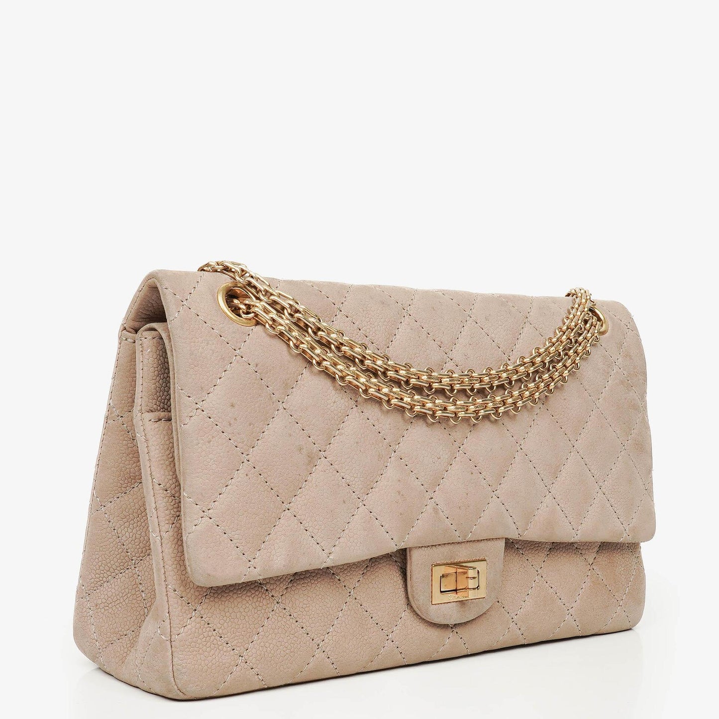 Chanel 2.55 Reissue 227 Flap Bag Beige Quilted Caviar With Gold-Tone Hardware