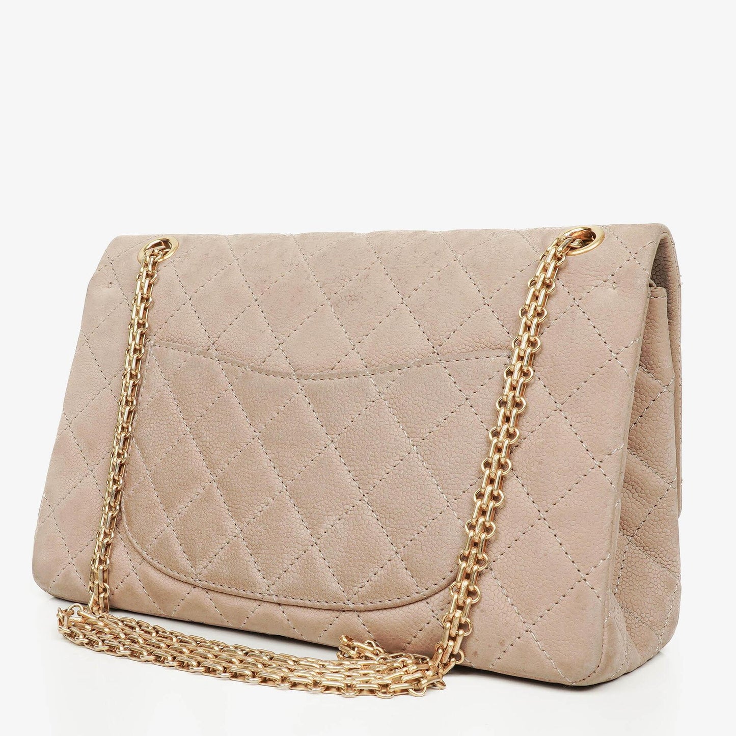 Chanel 2.55 Reissue 227 Flap Bag Beige Quilted Caviar With Gold-Tone Hardware
