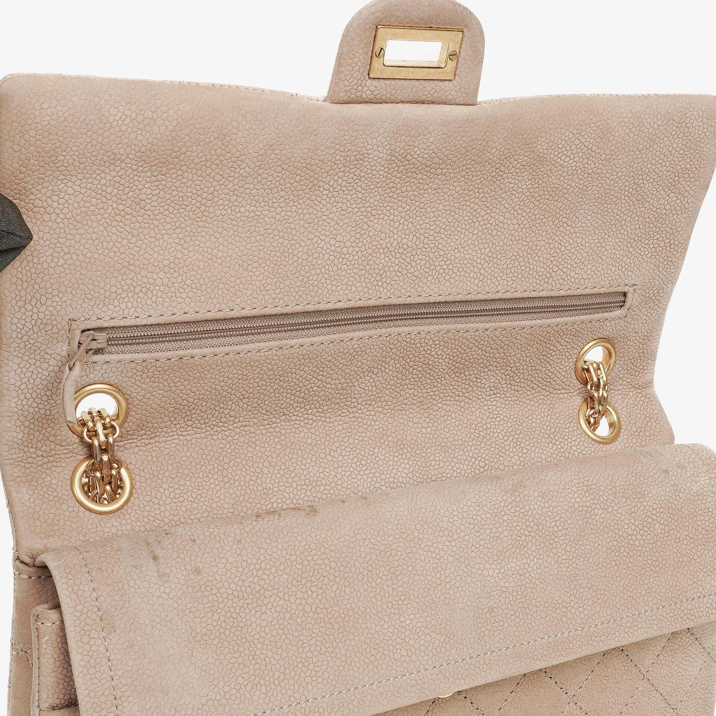 Chanel 2.55 Reissue 227 Flap Bag Beige Quilted Caviar With Gold-Tone Hardware