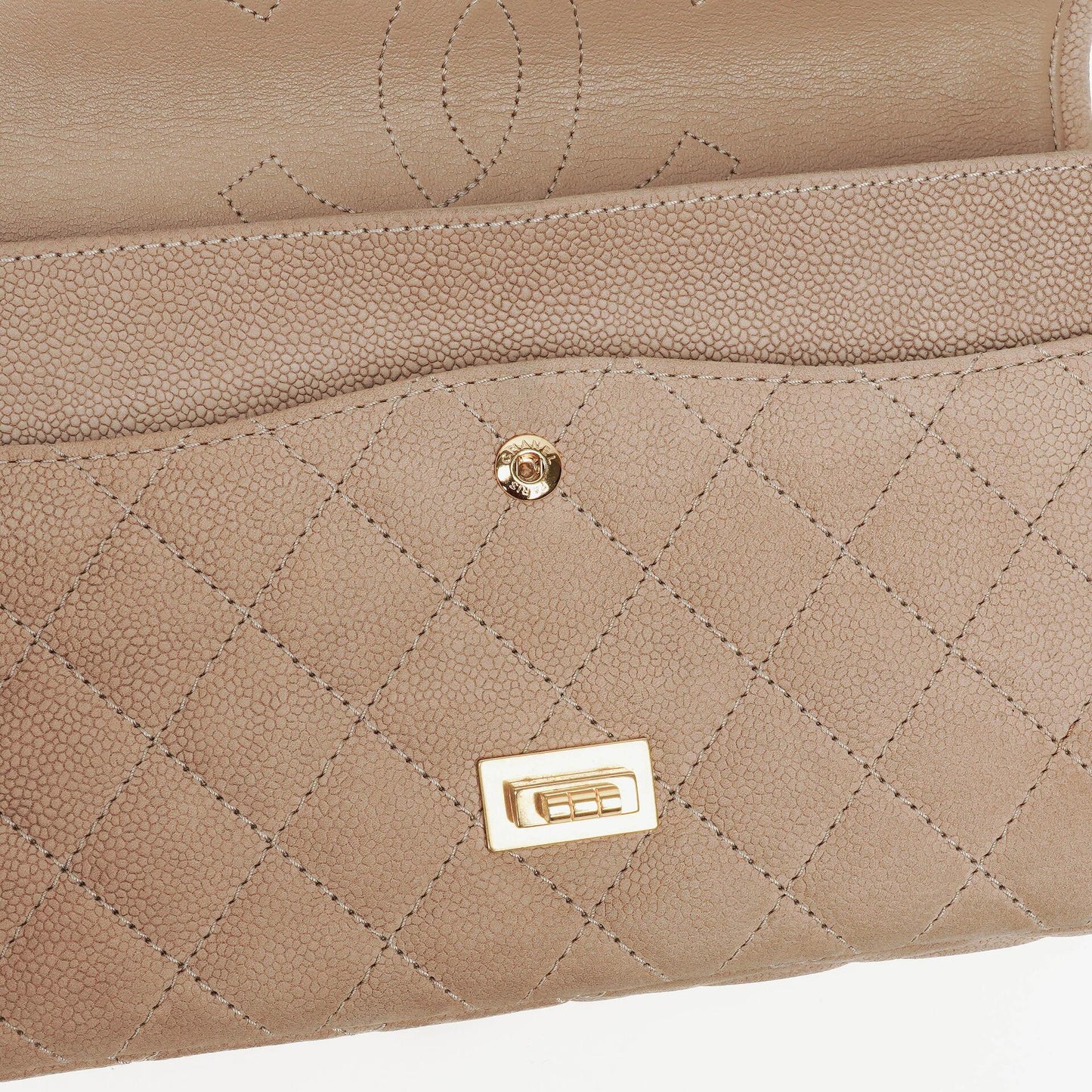 Chanel 2.55 Reissue 227 Flap Bag Beige Quilted Caviar With Gold-Tone Hardware