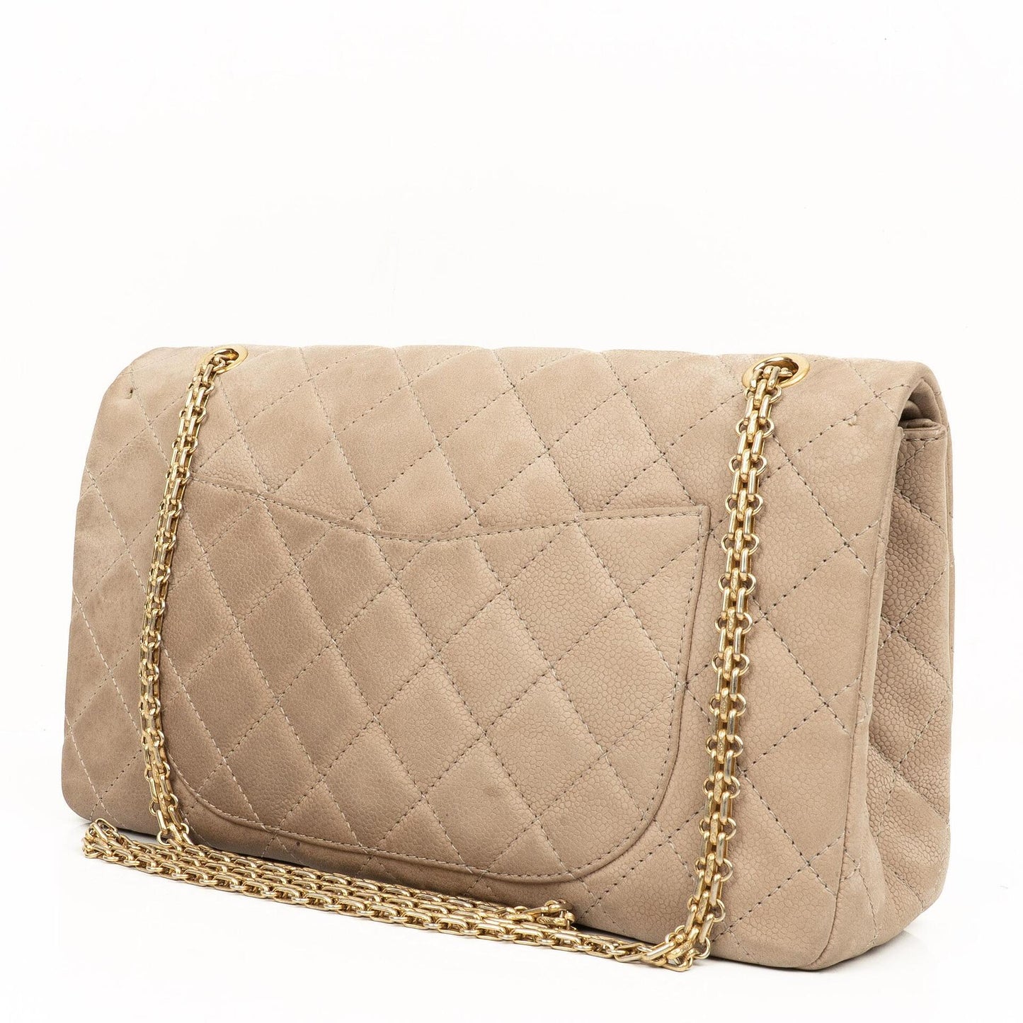 Chanel 2.55 Reissue 227 Jumbo Flap Bag Beige Quilted Caviar With Gold-Tone Hardware
