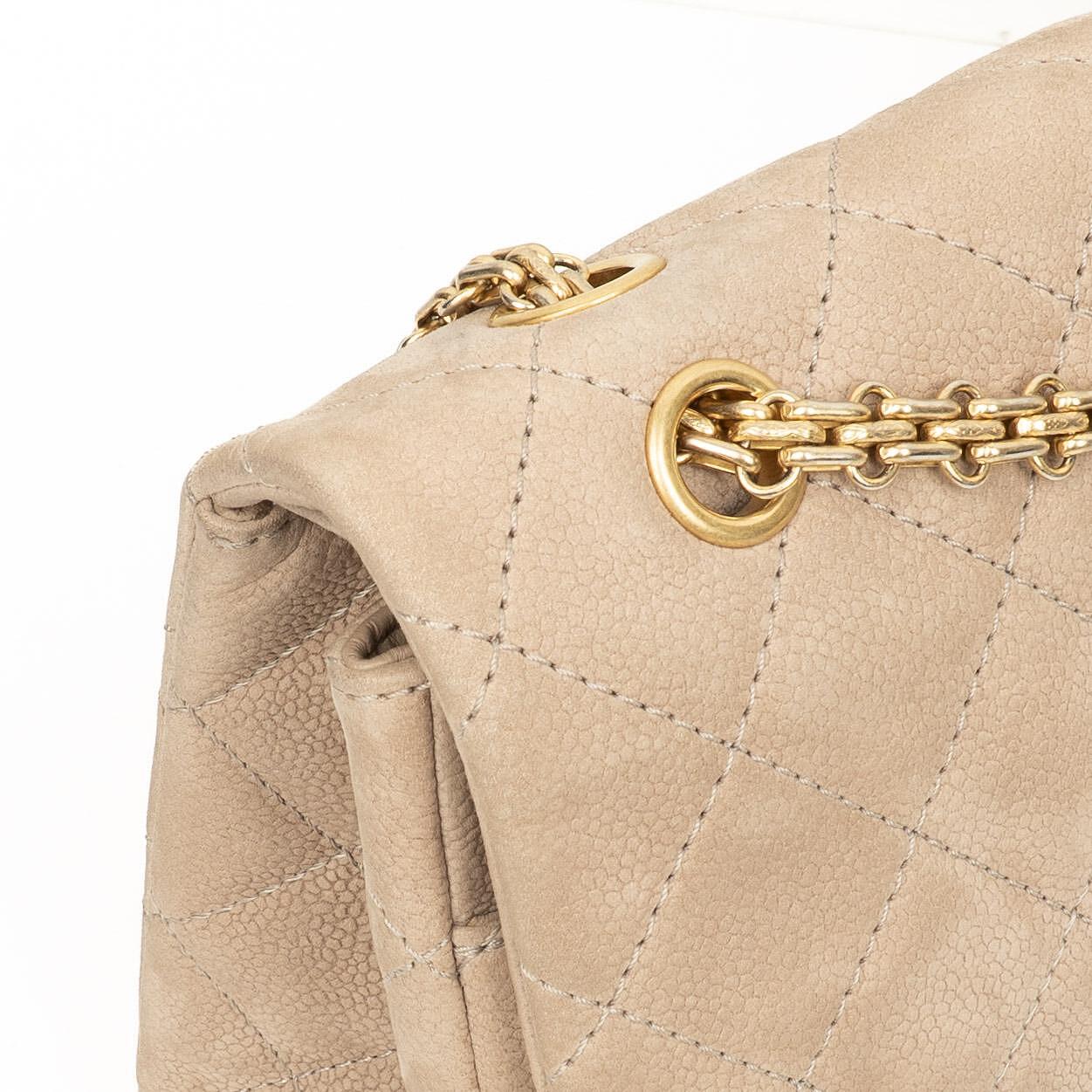 Chanel 2.55 Reissue 227 Jumbo Flap Bag Beige Quilted Caviar With Gold-Tone Hardware