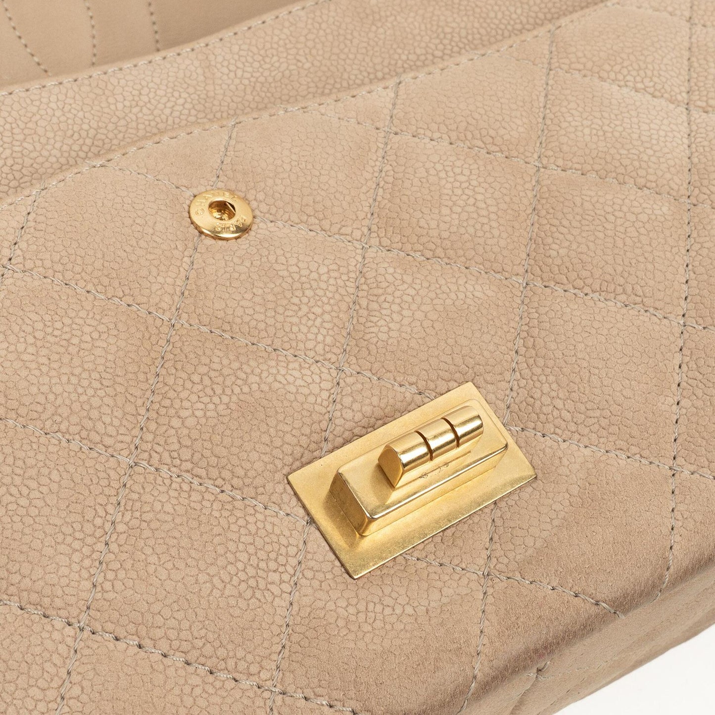 Chanel 2.55 Reissue 227 Jumbo Flap Bag Beige Quilted Caviar With Gold-Tone Hardware