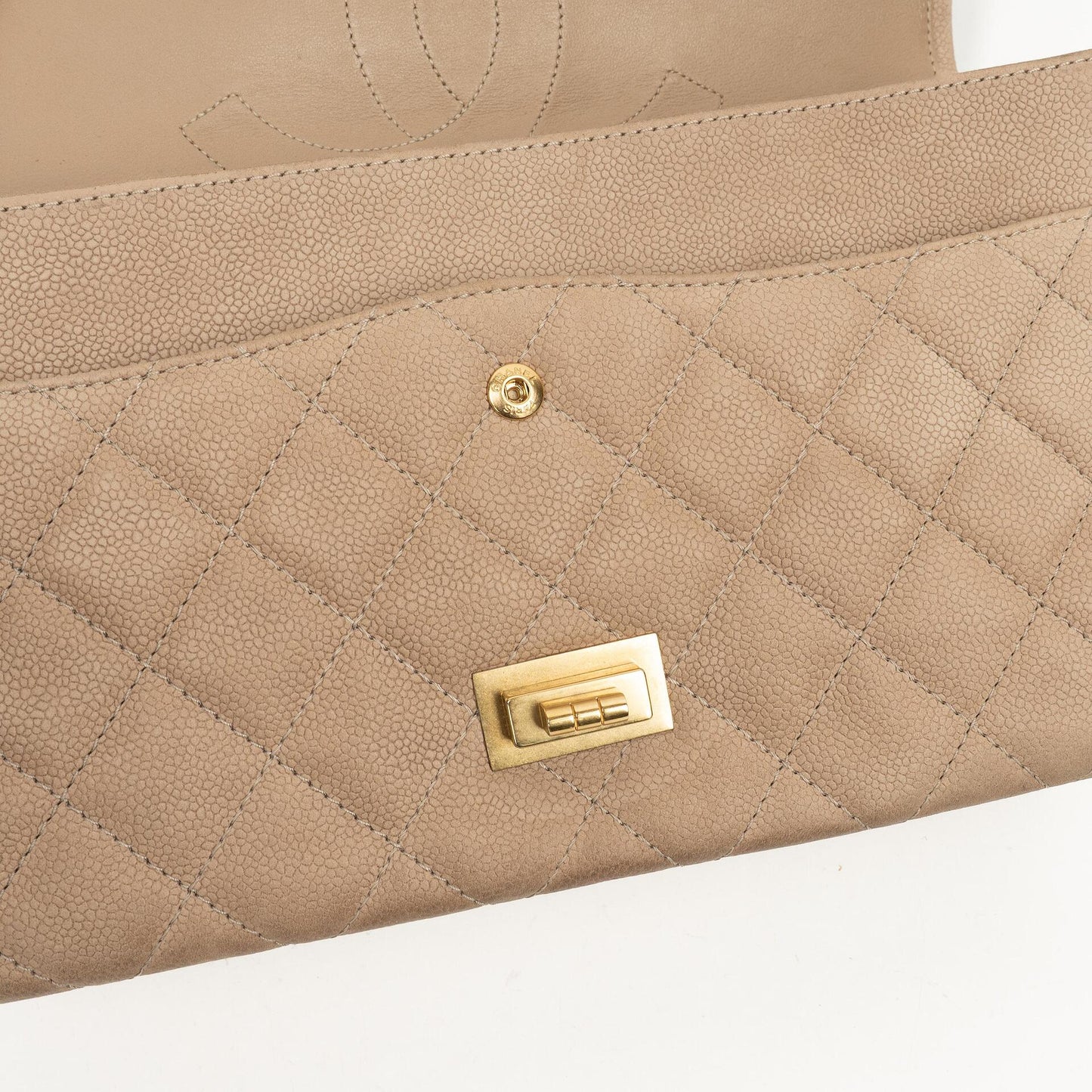 Chanel 2.55 Reissue 227 Jumbo Flap Bag Beige Quilted Caviar With Gold-Tone Hardware