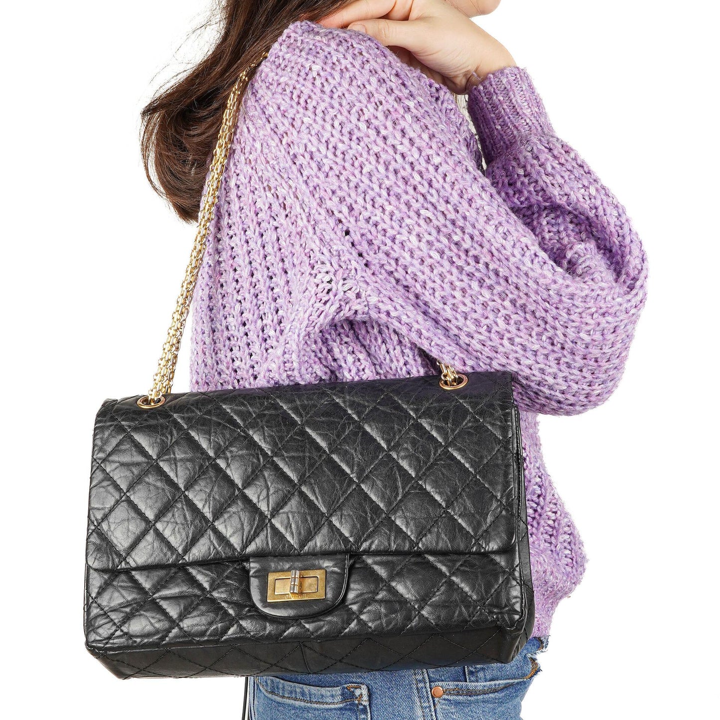 Chanel 2.55 Reissue Black Aged Calfskin Large Double Flap Bag