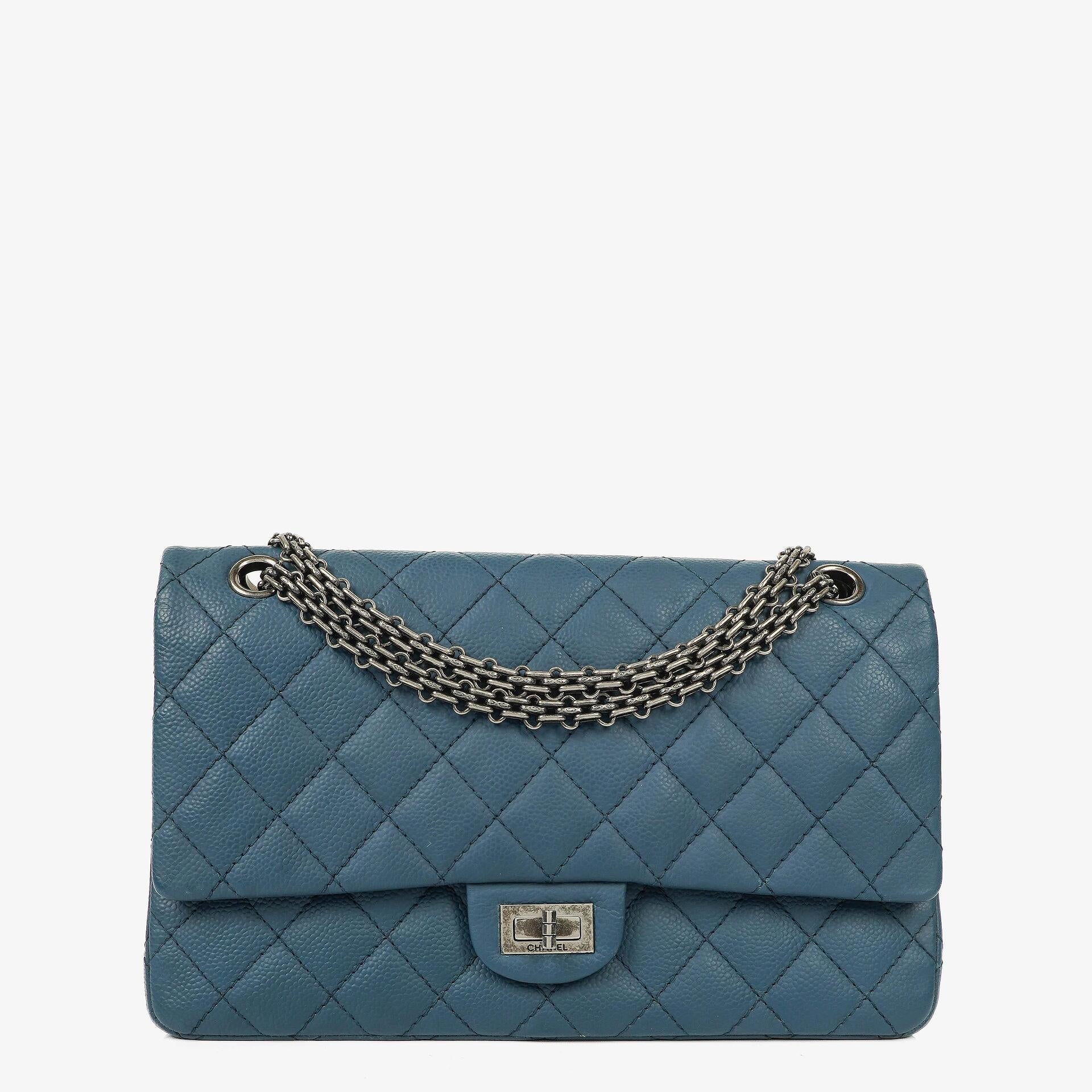Chanel 2.55 Reissue Blue Caviar Quilted Leather Double Flap Bag With Ruthenium Hardware