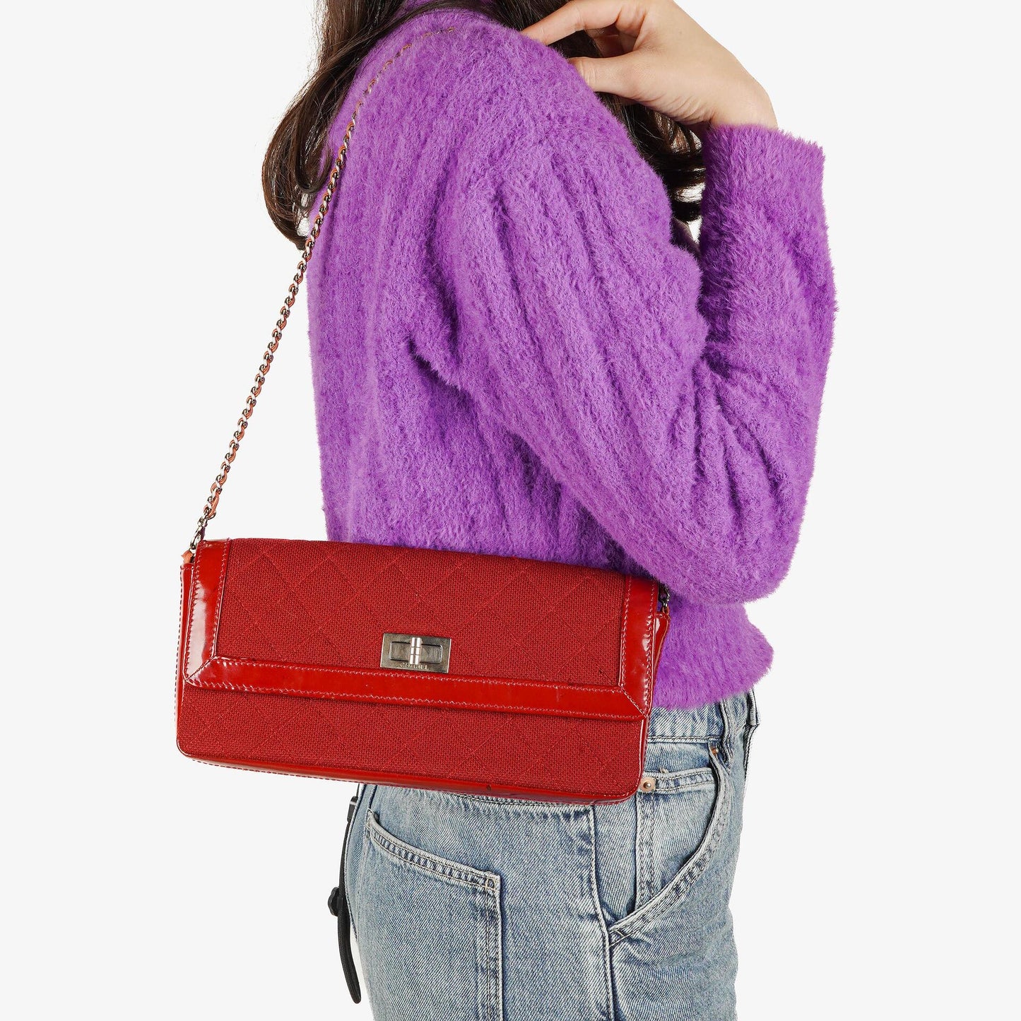 Chanel 2.55 Reissue East West Red Patent Jersey Quilted Flap Bag
