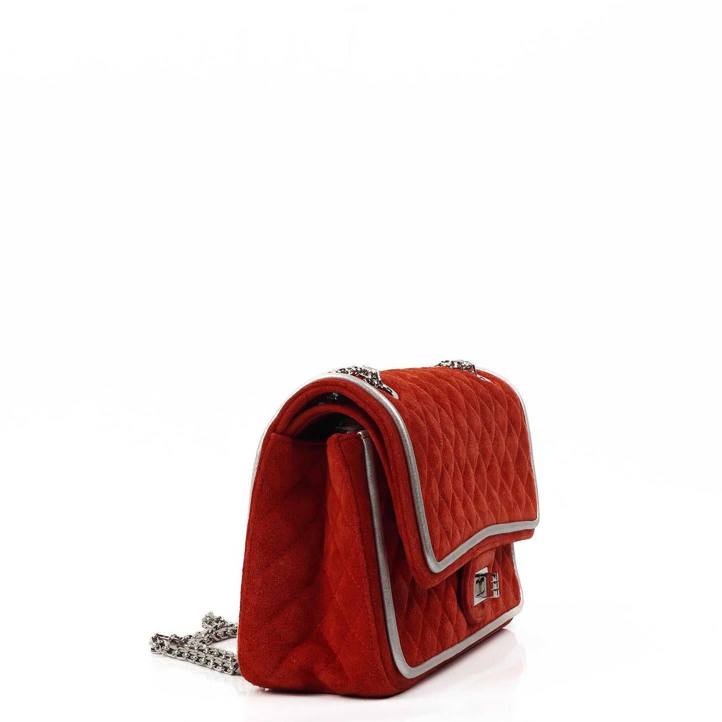 Chanel 2.55 Reissue Medium Double Flap Bag in Red Suede and Silver Leather