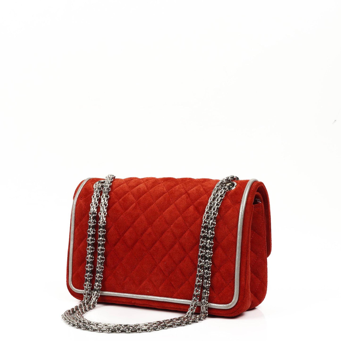 Chanel 2.55 Reissue Medium Double Flap Bag in Red Suede and Silver Leather