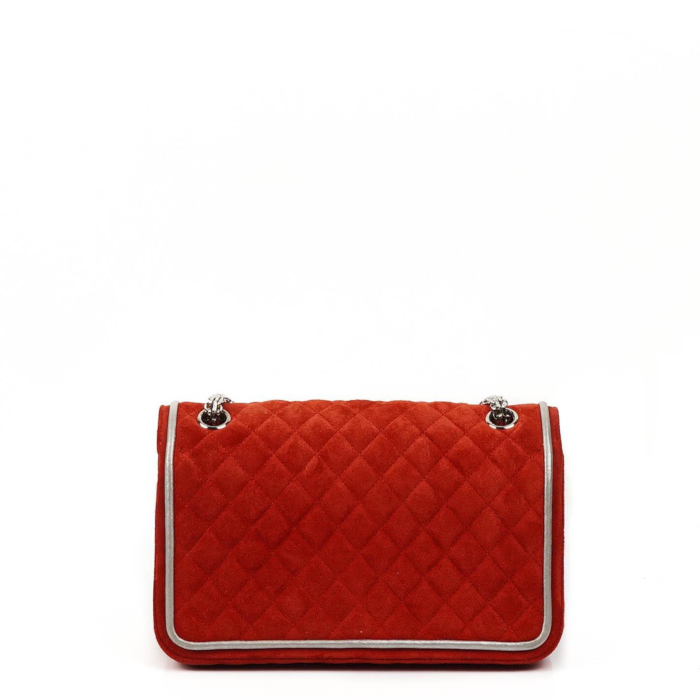 Chanel 2.55 Reissue Medium Double Flap Bag in Red Suede and Silver Leather