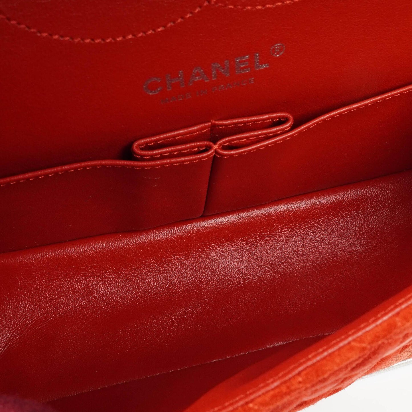 Chanel 2.55 Reissue Medium Double Flap Bag in Red Suede and Silver Leather
