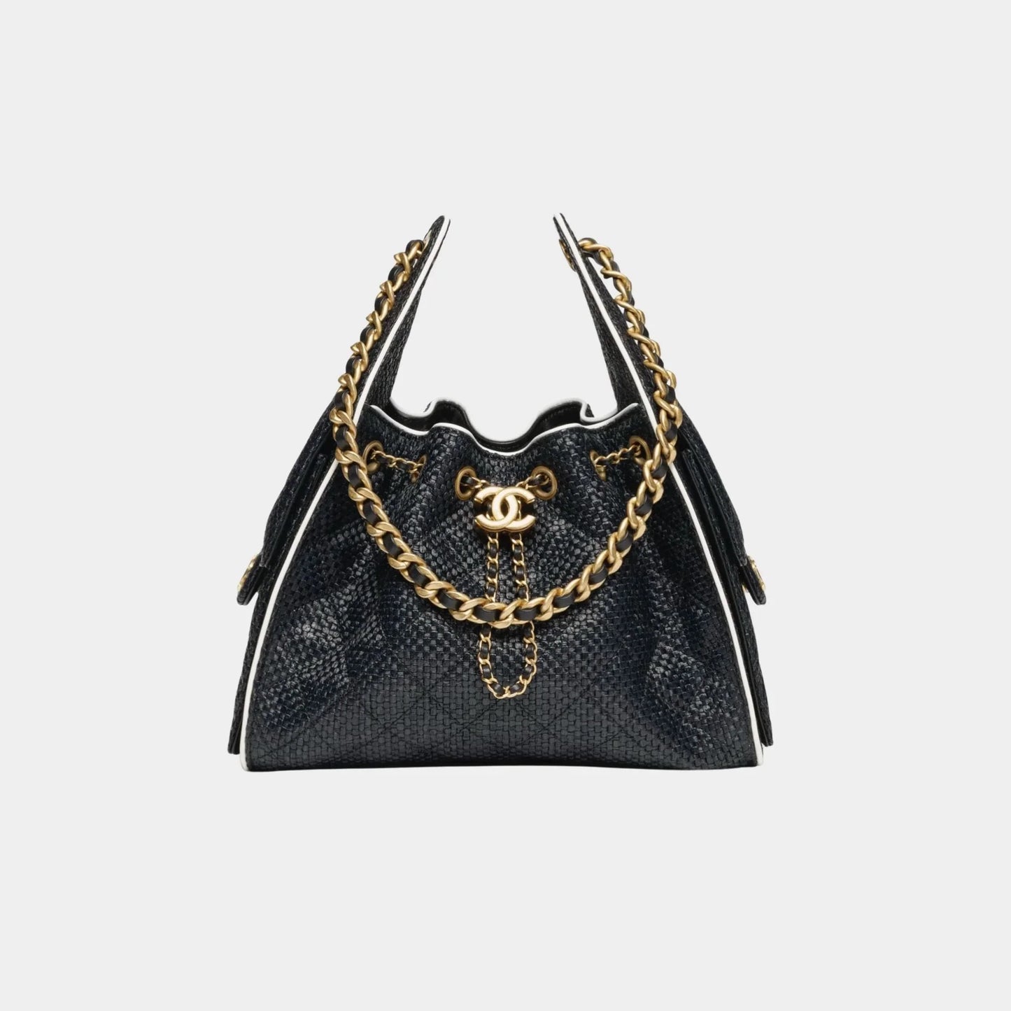 Chanel 25 Small Handbag Braided Raffia Calfskin & Gold Tone Metal