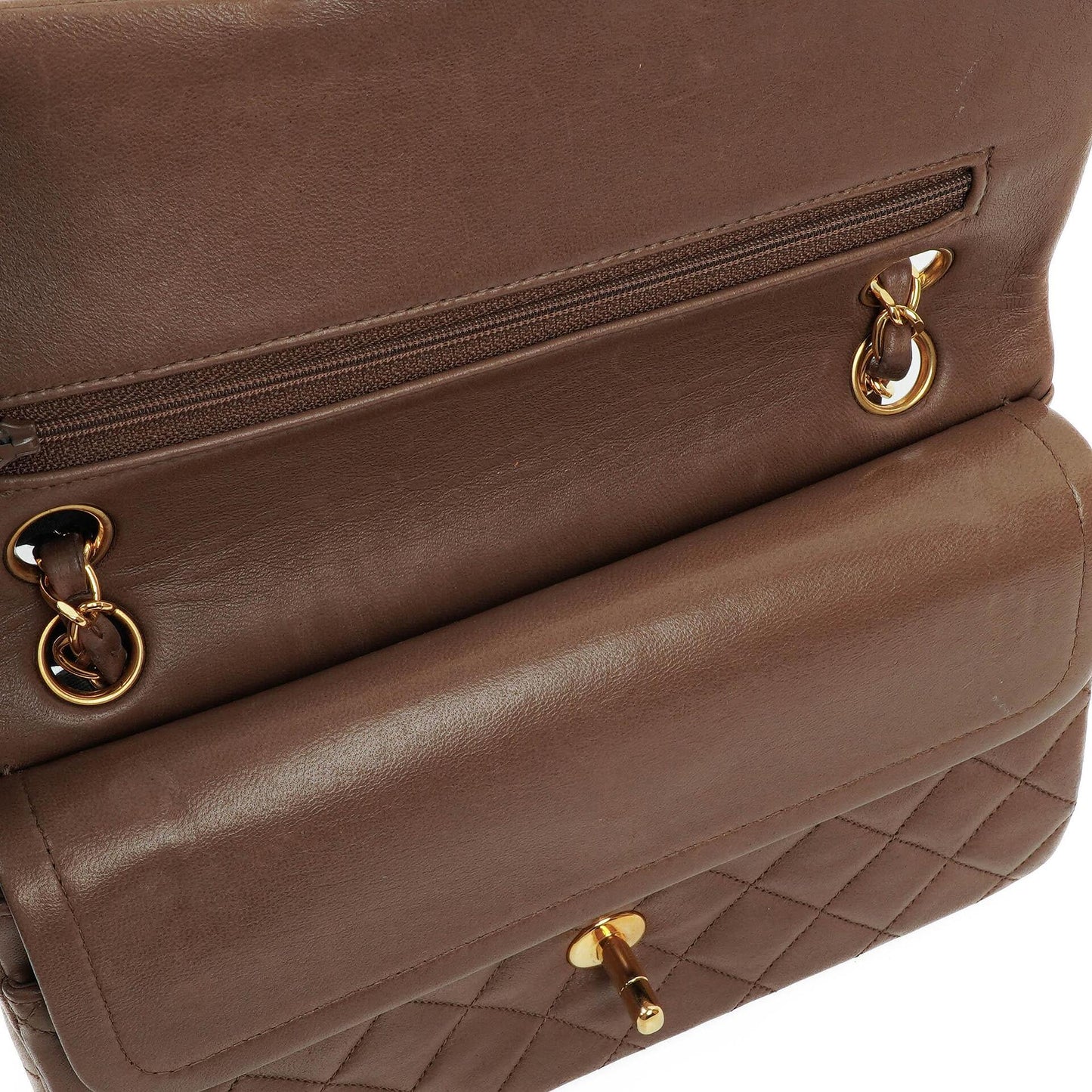 Chanel Small Clasic Double Flap Brown Quilted Lambskin 24K Gold-Plated Hardware