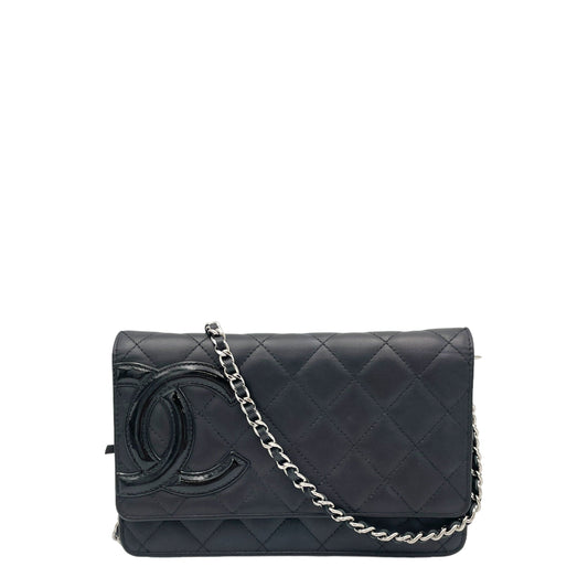 Chanel Cambon Black Wallet On Chain in Calfskin, Silver hardware S2409-000792CH