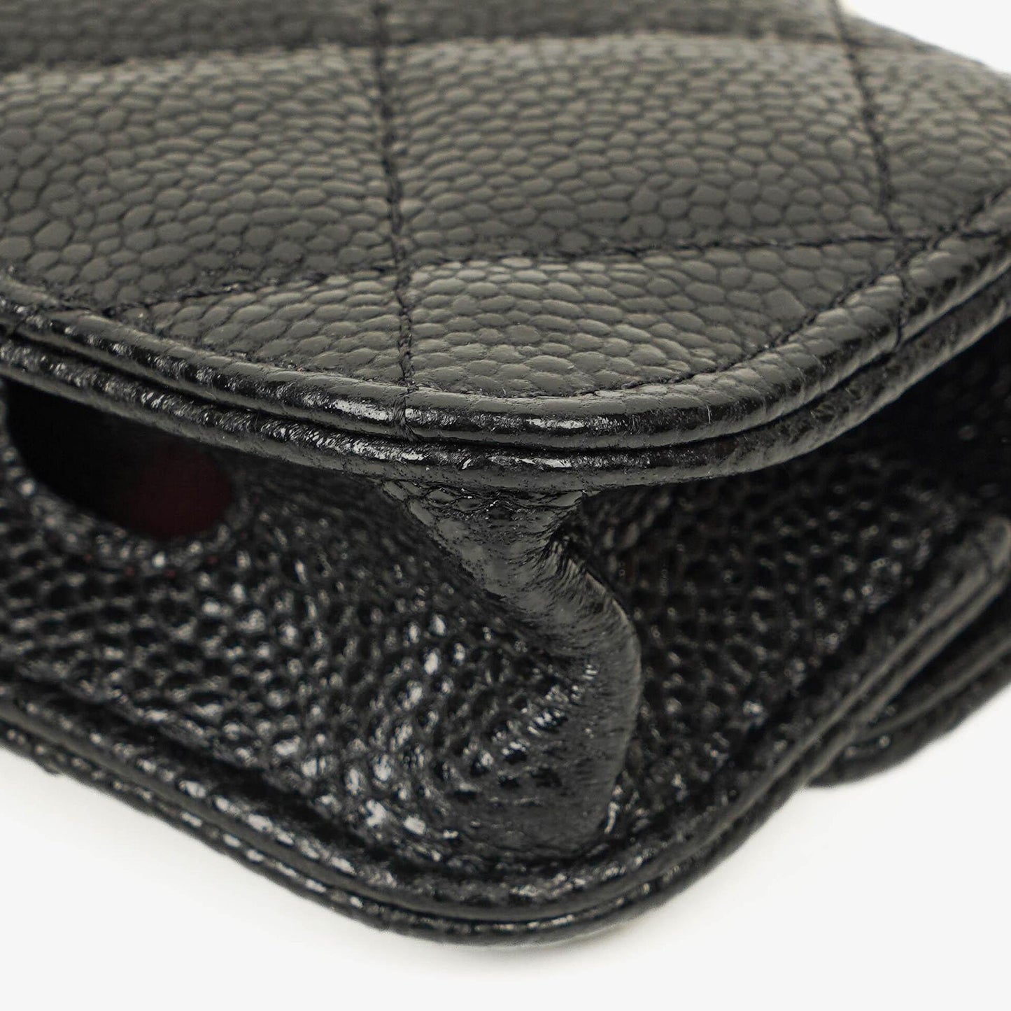 Chanel Airpods Pro Case In Black Caviar Quilted Leather With Silver-Tone Hardware