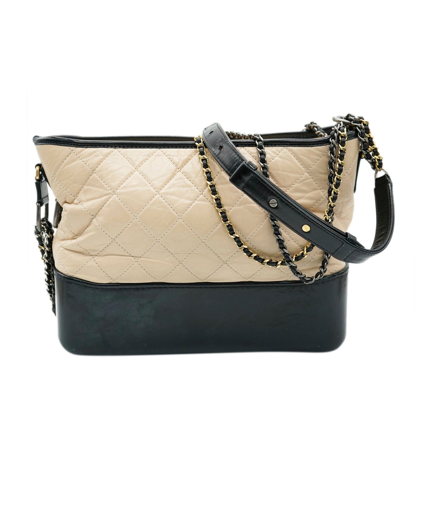 Chanel Beige & Black Lambskin Medium Gabrielle Crossbody Bag ABC1032