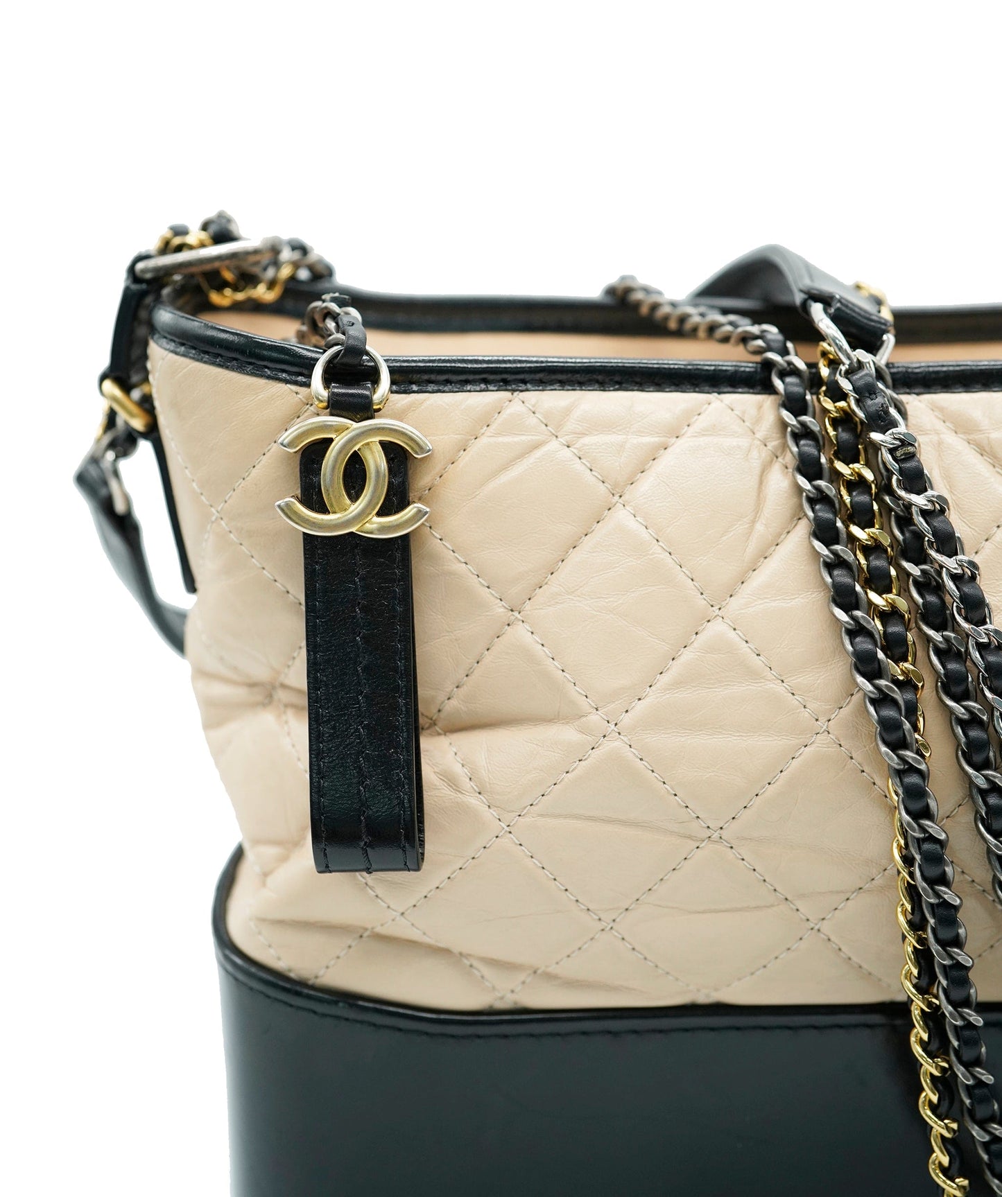 Chanel Beige & Black Lambskin Medium Gabrielle Crossbody Bag ABC1032