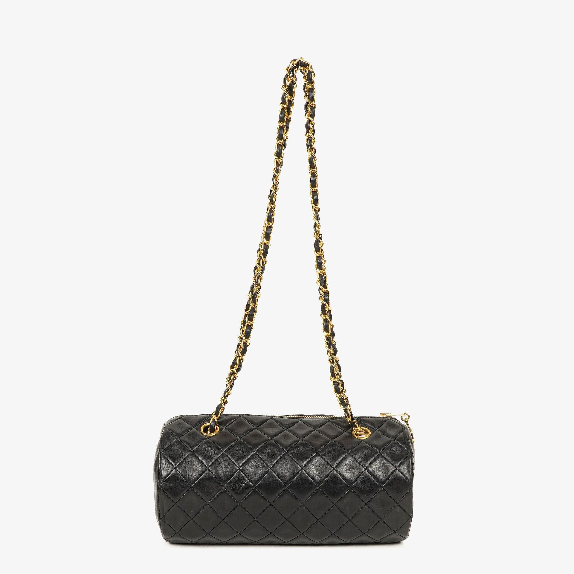 Chanel Barrel Black Quilted Leather Shoulder Bag