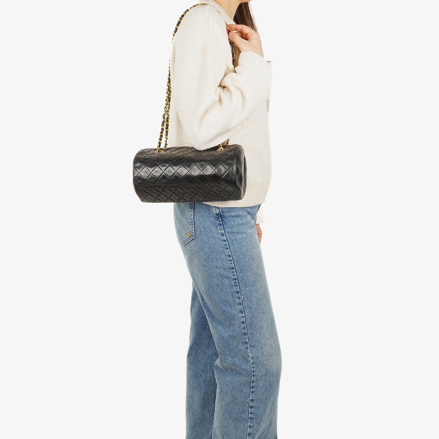 Chanel Barrel Black Quilted Leather Shoulder Bag