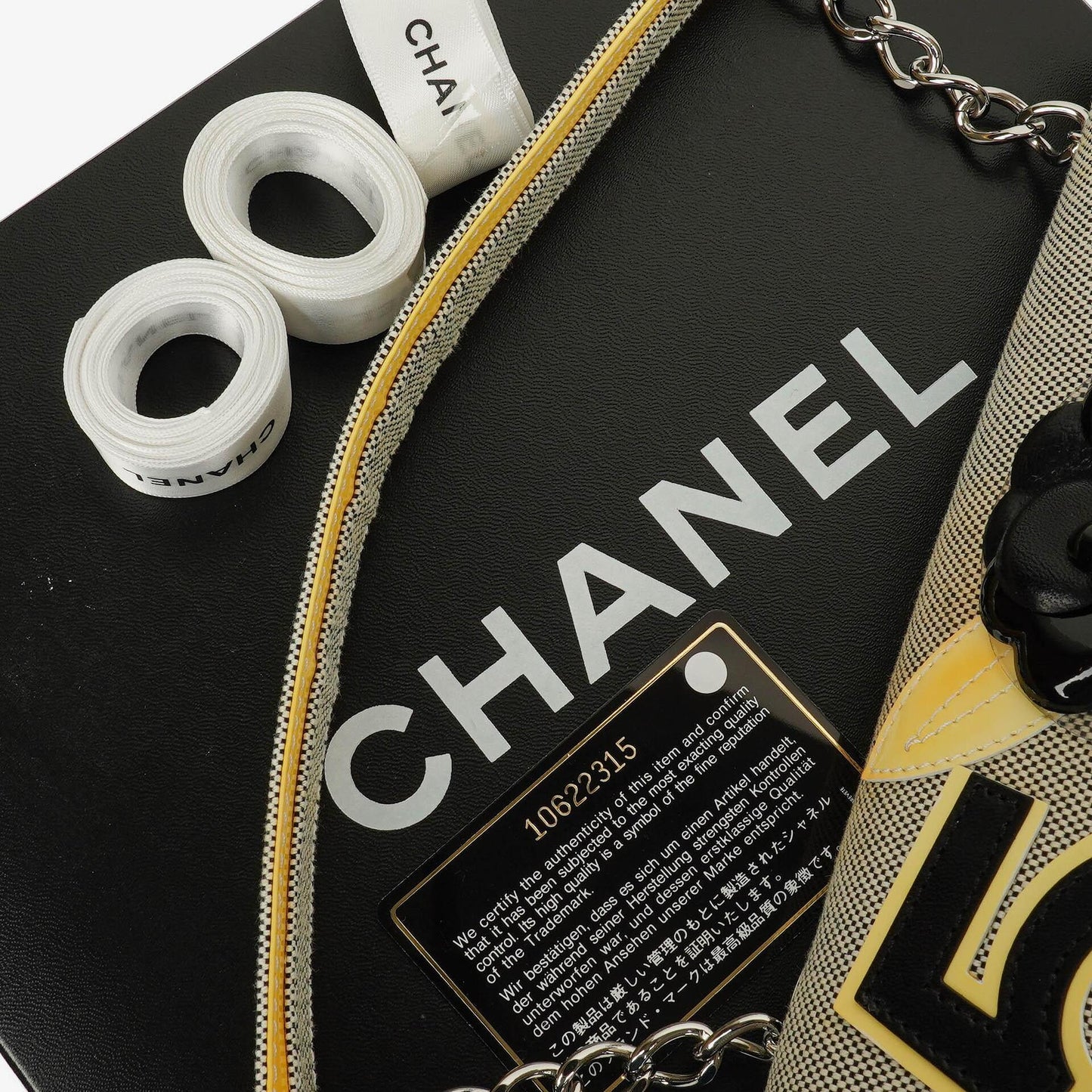 Chanel Beige Black Canvas Camellia N°5 Bag