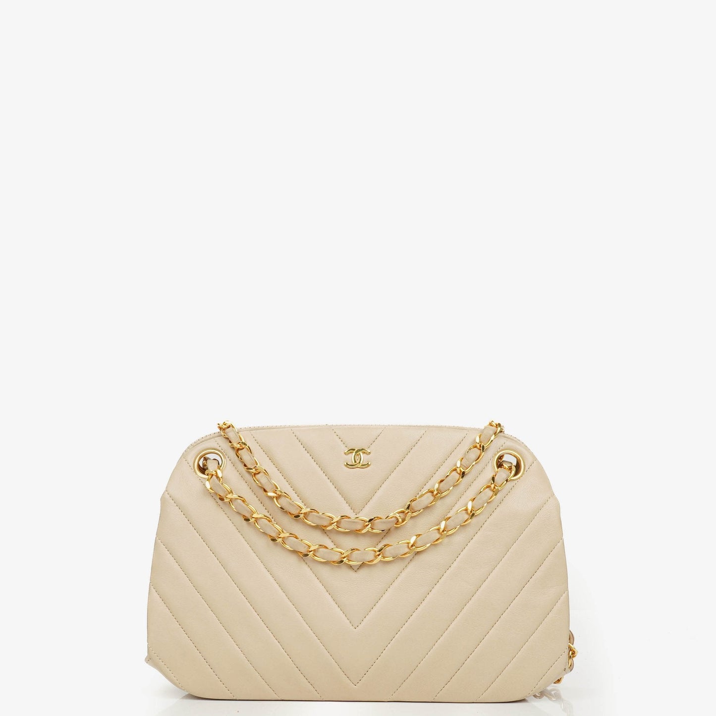 Chanel Beige Chevron Lambskin Kiss Lock Bag