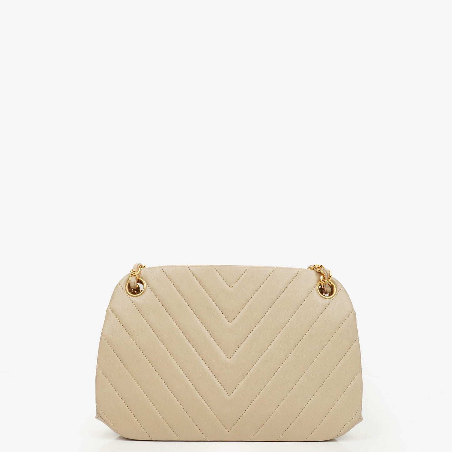 Chanel Beige Chevron Lambskin Kiss Lock Bag