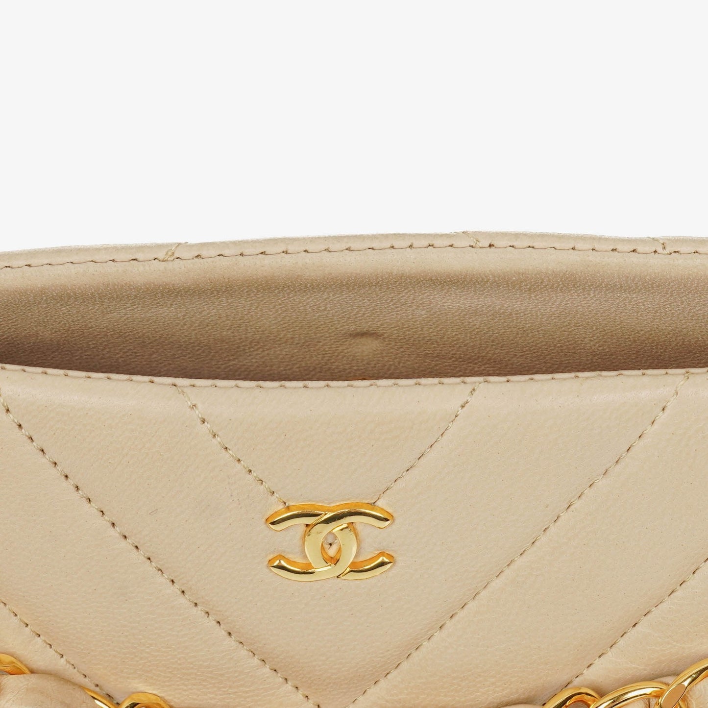 Chanel Beige Chevron Lambskin Kiss Lock Bag