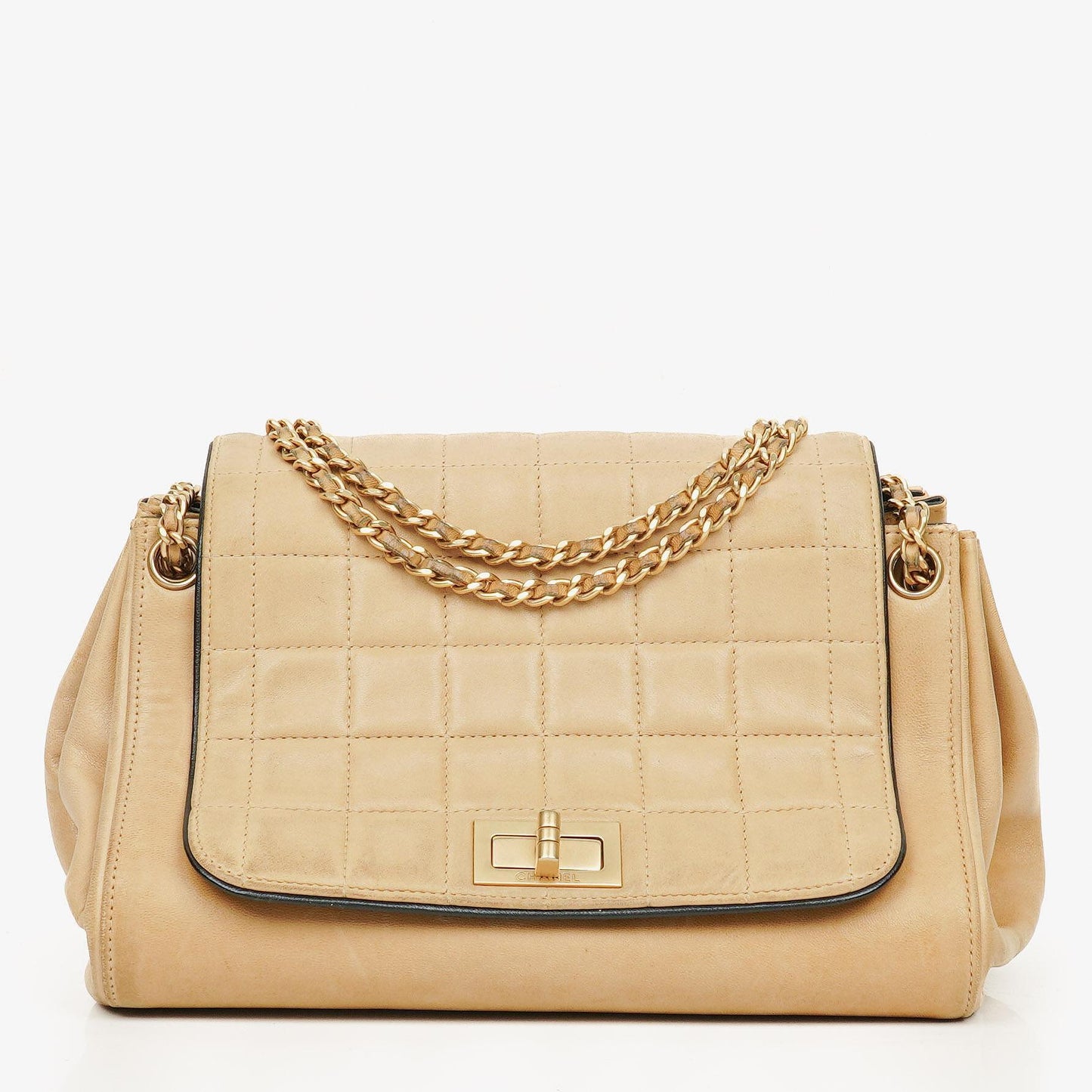 Chanel Beige Chocolate Bar Lambskin Accordion Mademoiselle Flap