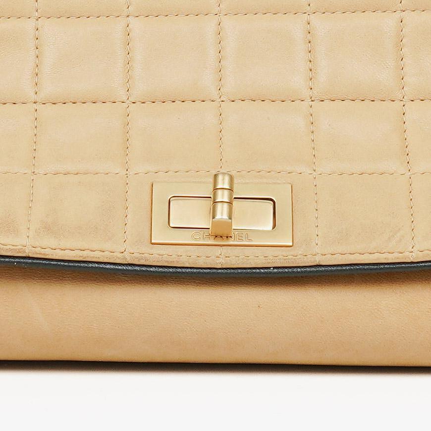 Chanel Beige Chocolate Bar Lambskin Accordion Mademoiselle Flap