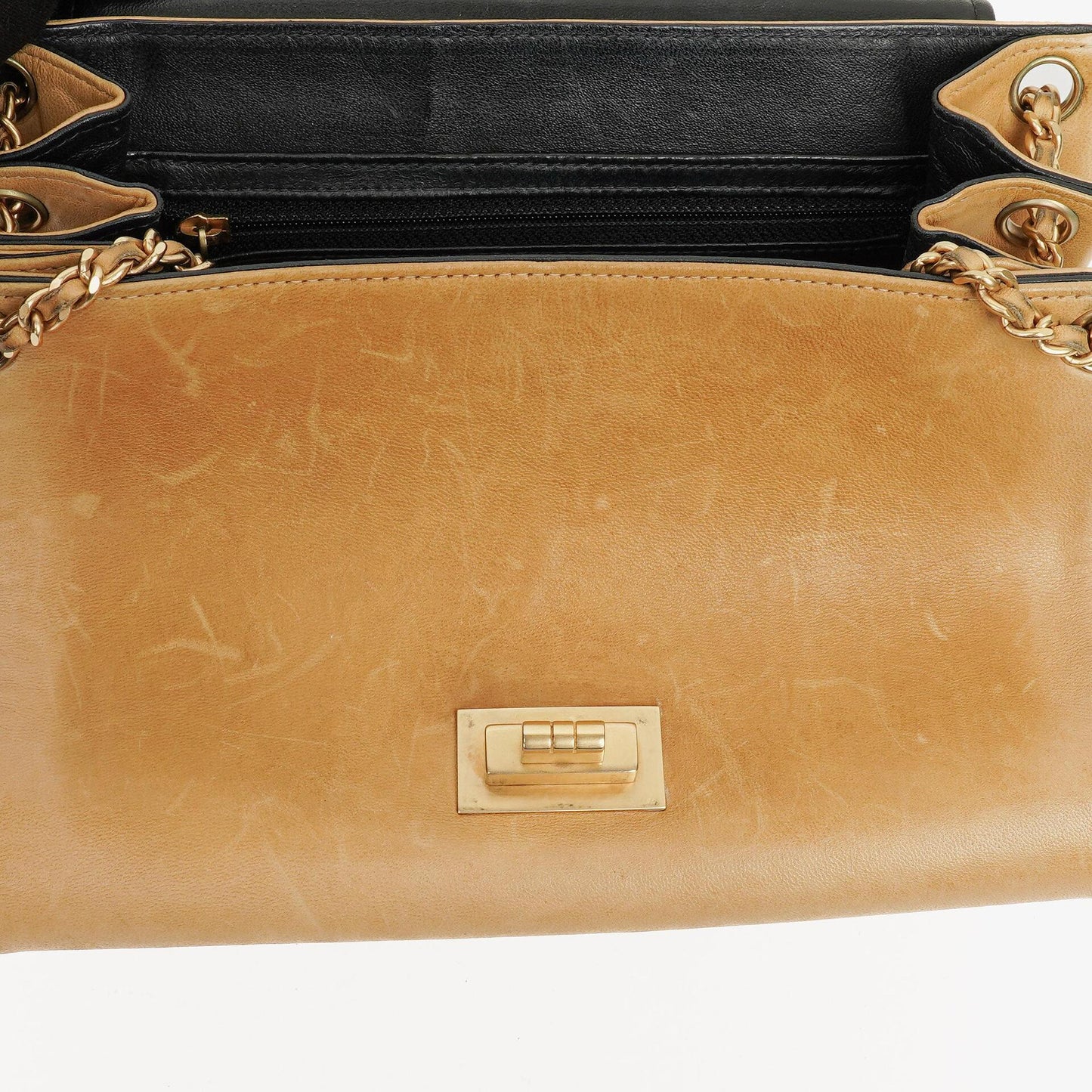 Chanel Beige Chocolate Bar Lambskin Accordion Mademoiselle Flap