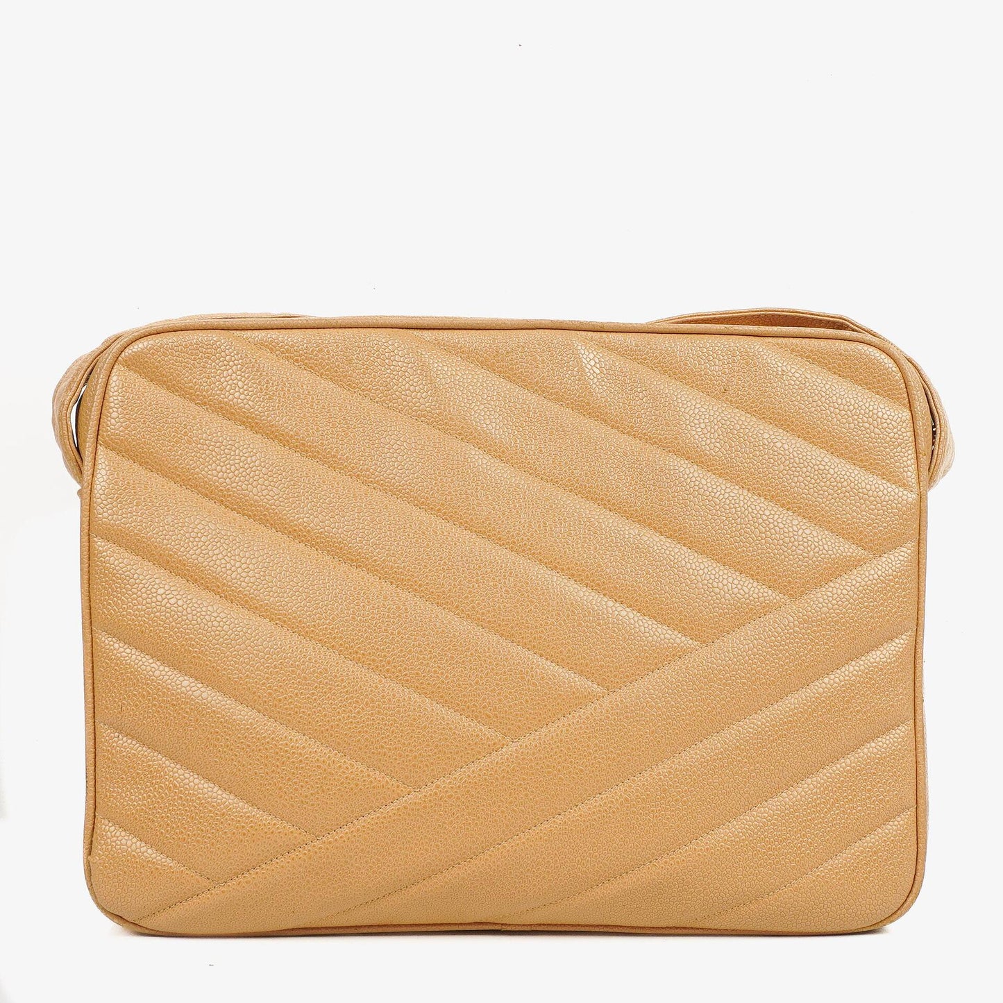 Chanel Beige Jumbo Caviar Diagonal Pocket Camera Bag