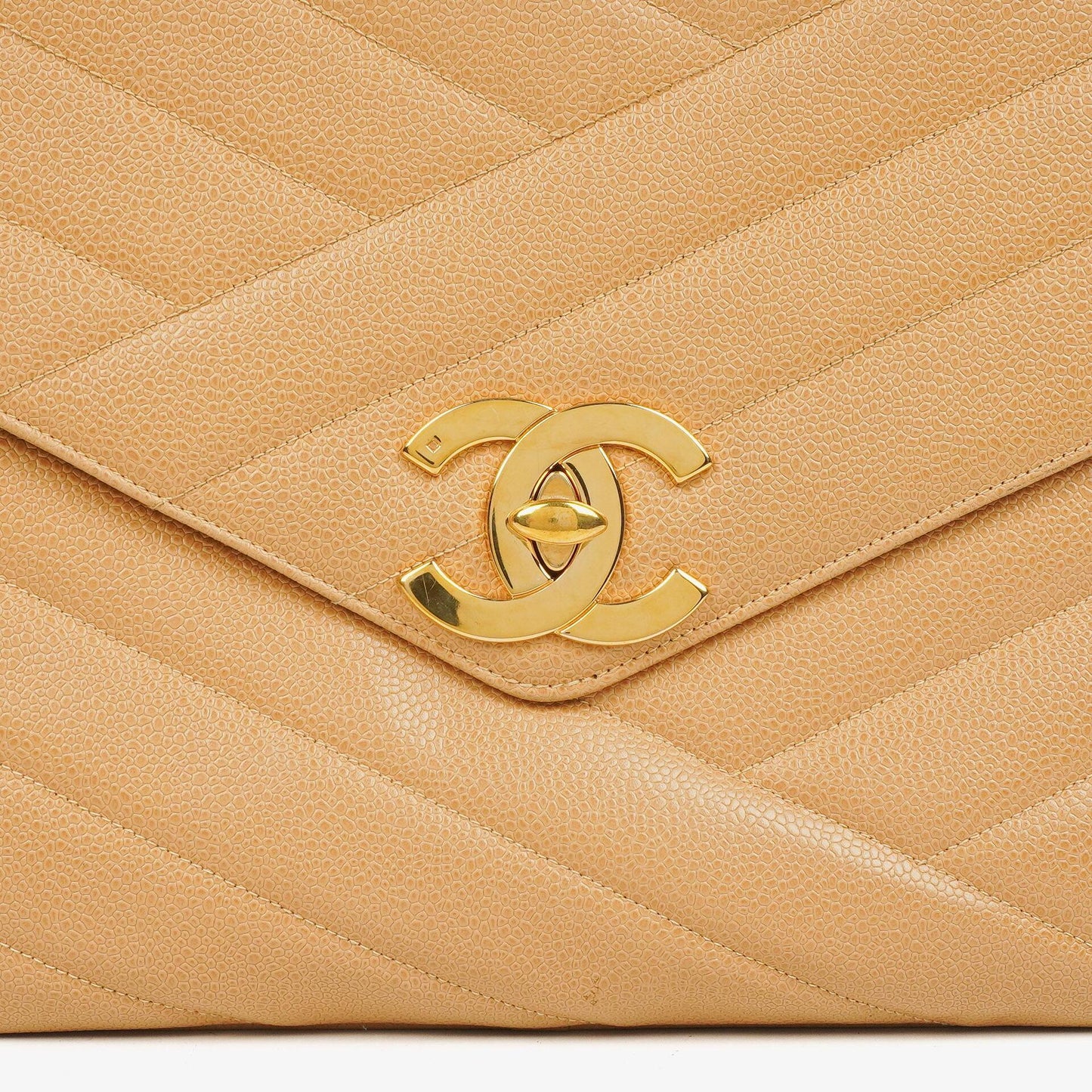 Chanel Beige Jumbo Caviar Diagonal Pocket Camera Bag