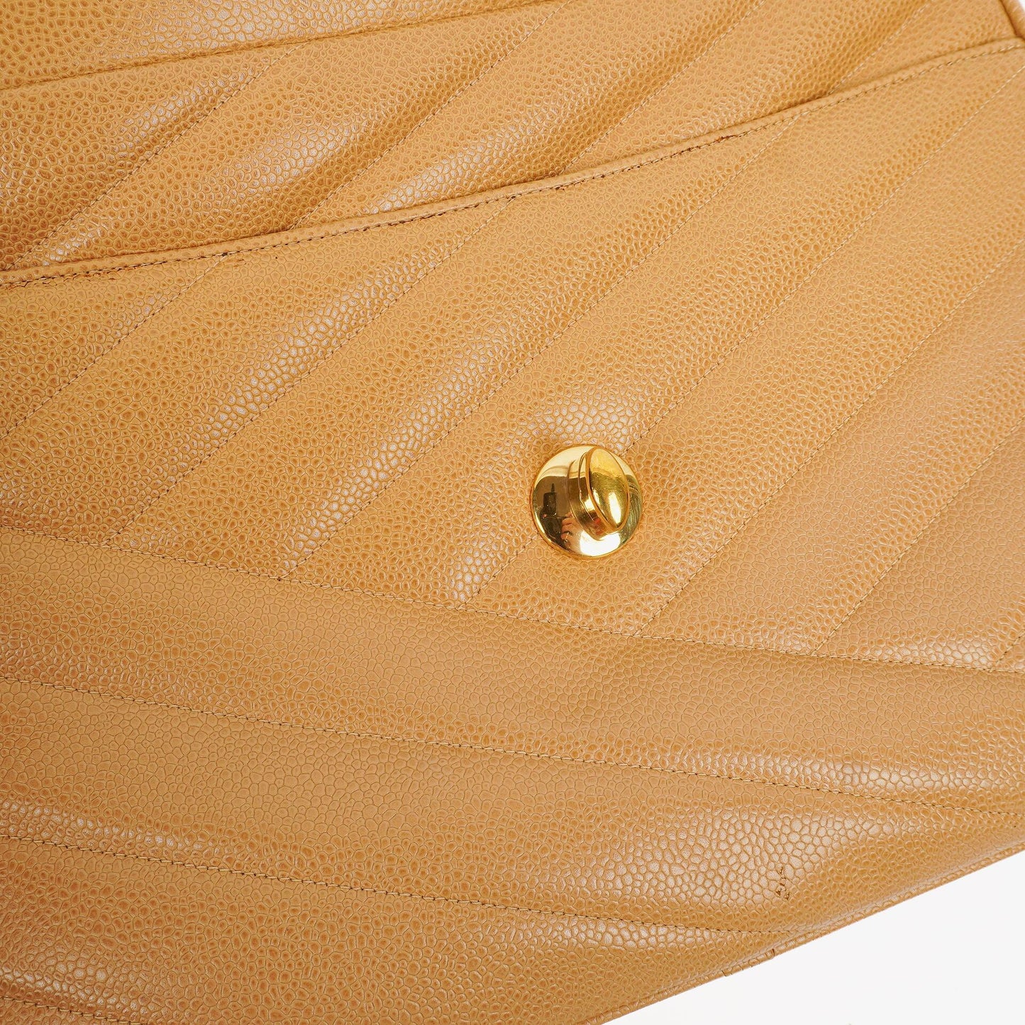 Chanel Beige Jumbo Caviar Diagonal Pocket Camera Bag
