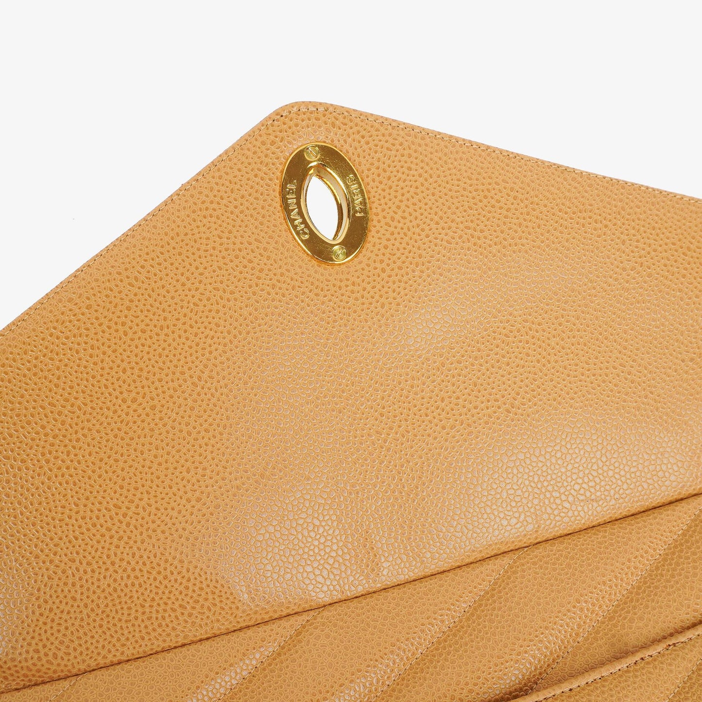 Chanel Beige Jumbo Caviar Diagonal Pocket Camera Bag