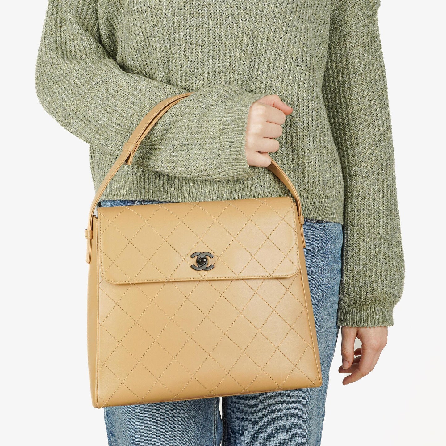 Chanel Beige Lambskin Straight Flap Bag, 1997-1999