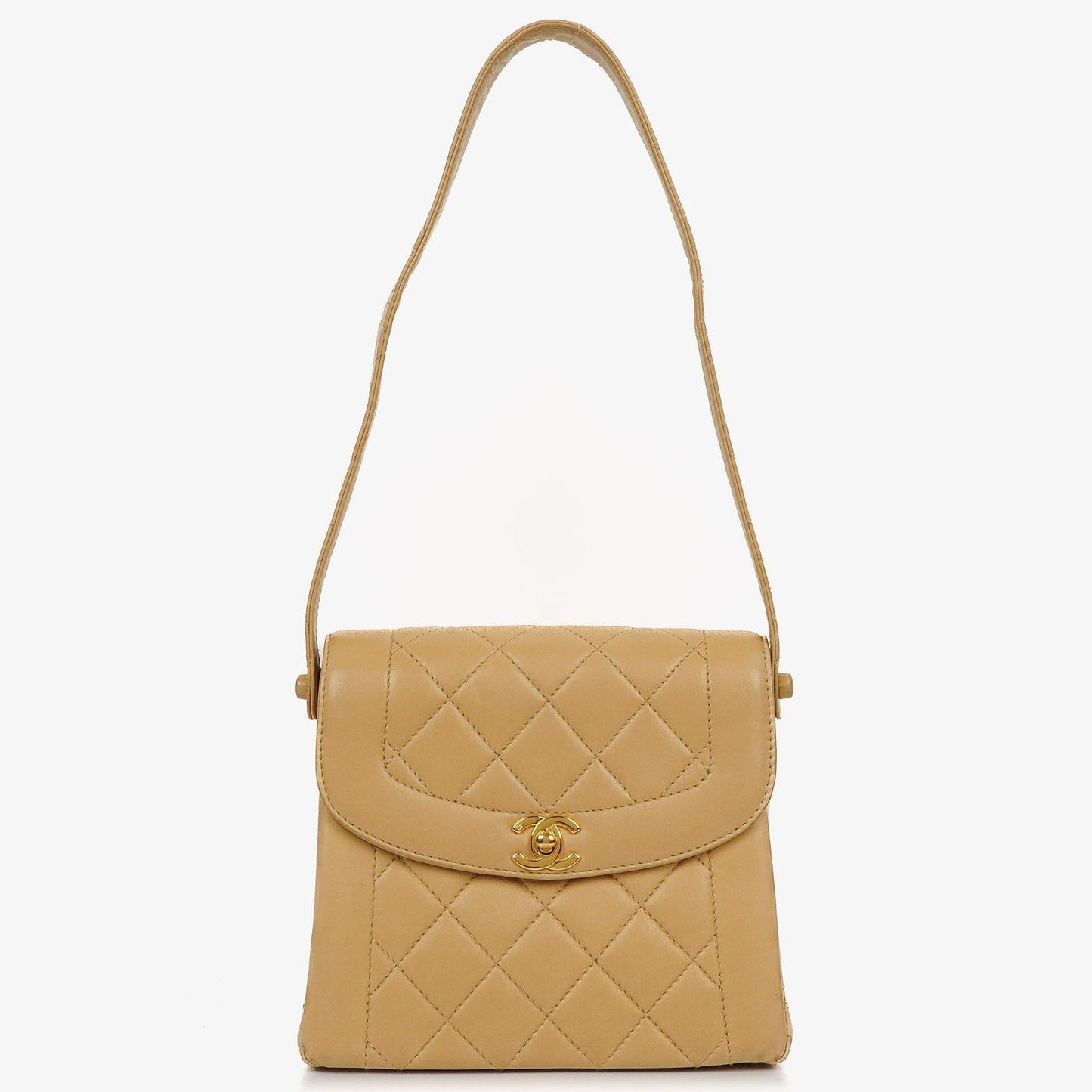 Chanel Beige Quilted Lambskin Diana Shoulder Bag With 24K Gold-Plated Hardware