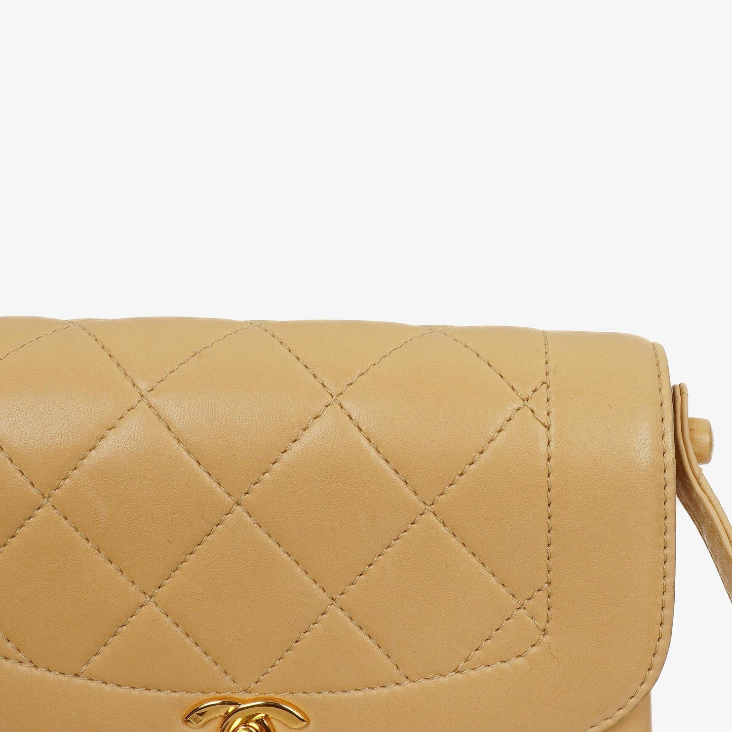Chanel Beige Quilted Lambskin Diana Shoulder Bag With 24K Gold-Plated Hardware