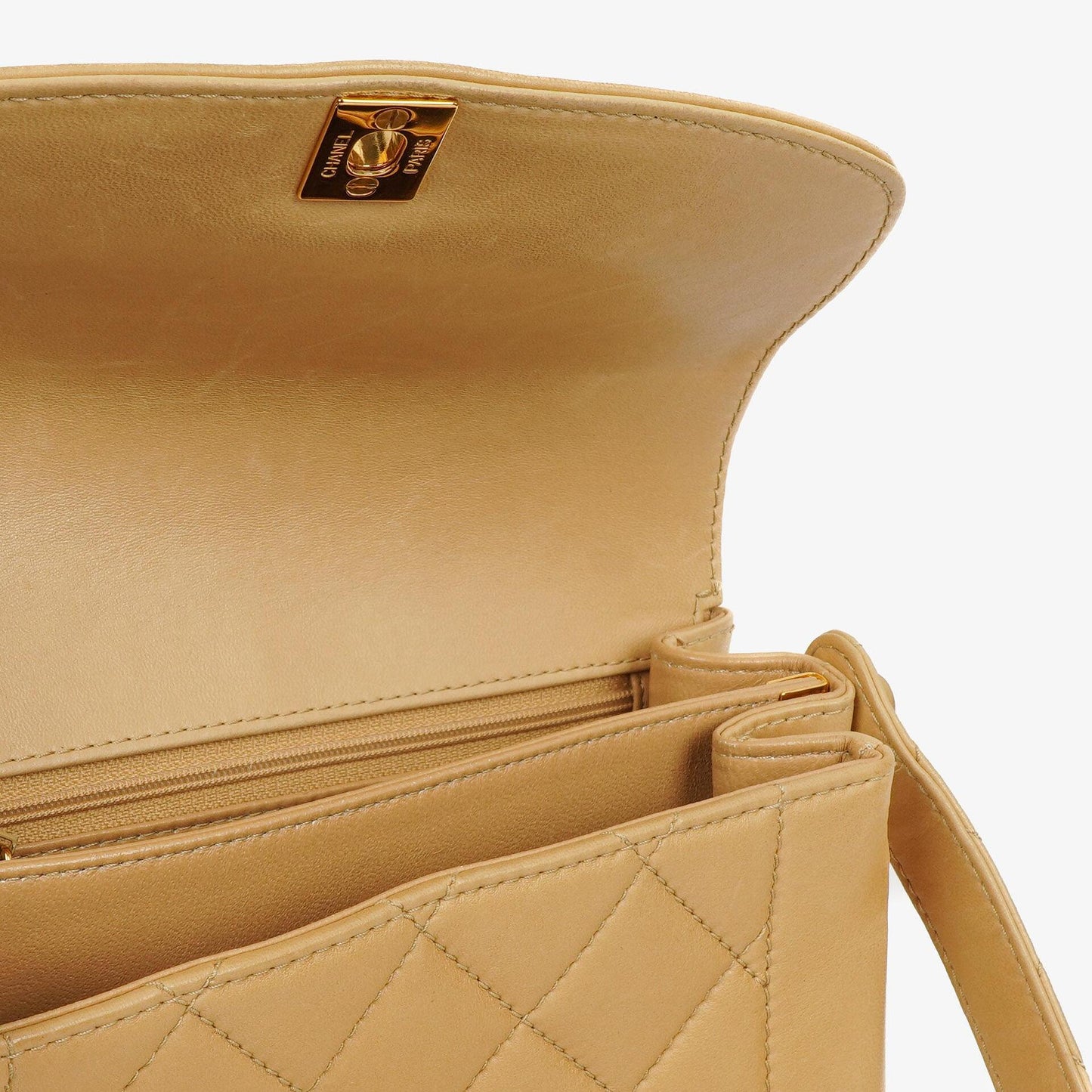 Chanel Beige Quilted Lambskin Diana Shoulder Bag With 24K Gold-Plated Hardware