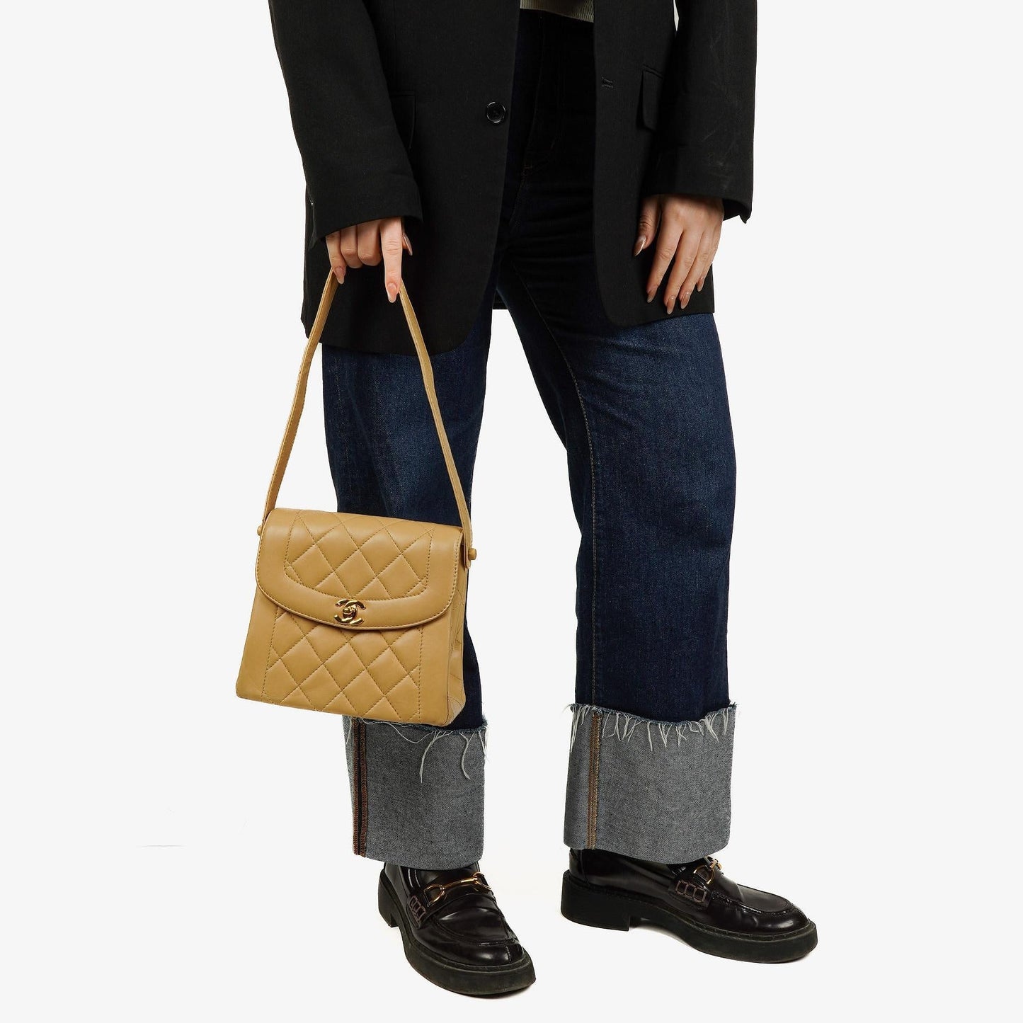Chanel Beige Quilted Lambskin Diana Shoulder Bag With 24K Gold-Plated Hardware