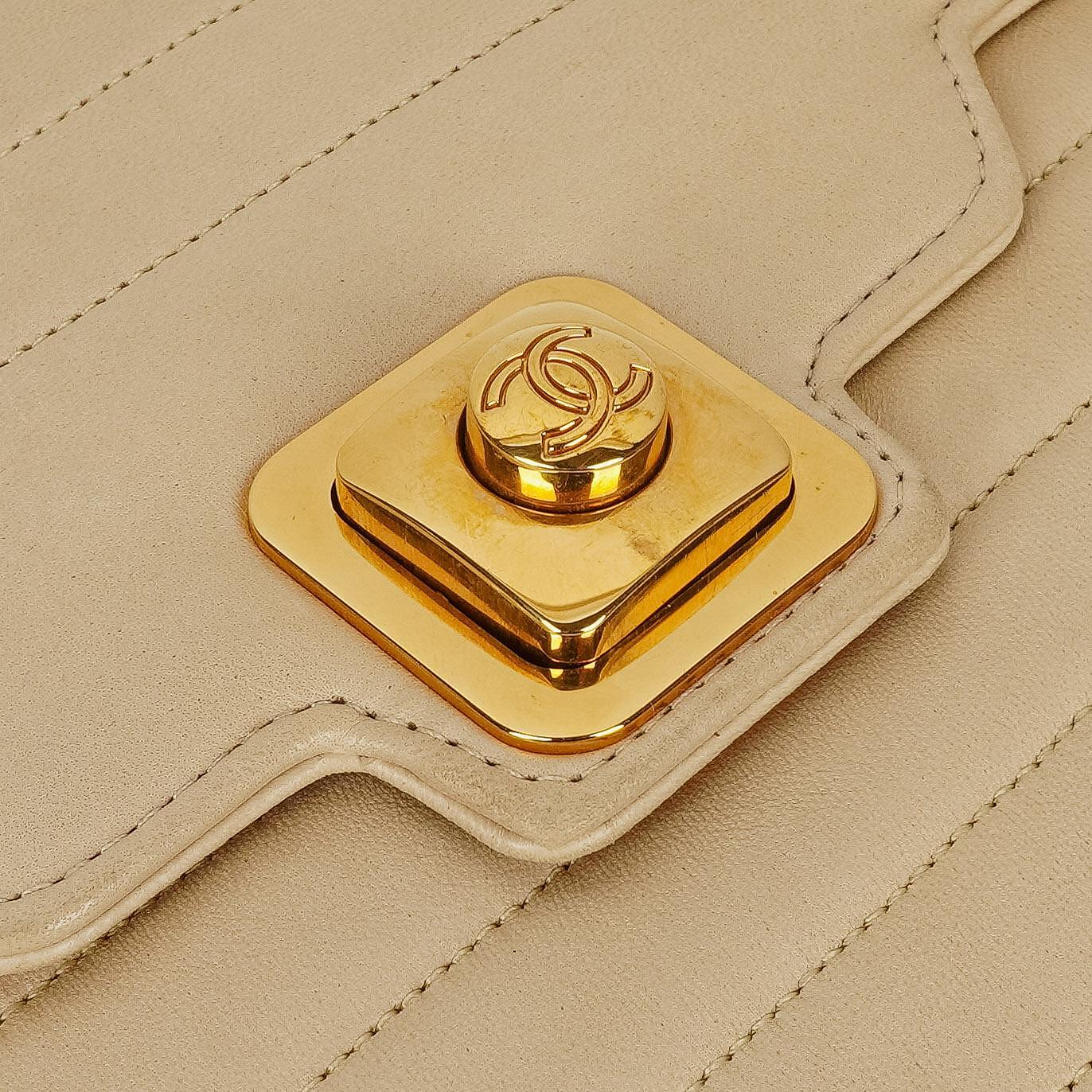 Chanel Beige Quilted Lambskin Flap Crossbody Bag