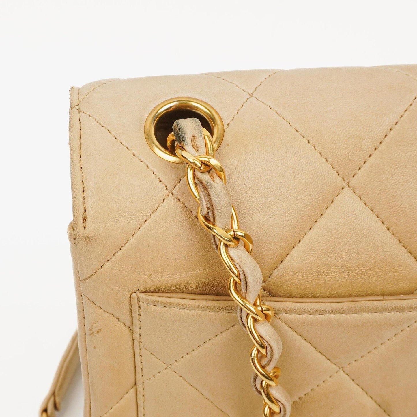 Chanel Beige Quilted Lambskin Small Single Flap Bag With 24K Gold-Plated Hardware