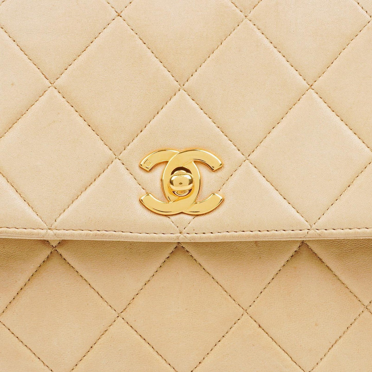 Chanel Beige Quilted Lambskin Small Single Flap Bag With 24K Gold-Plated Hardware