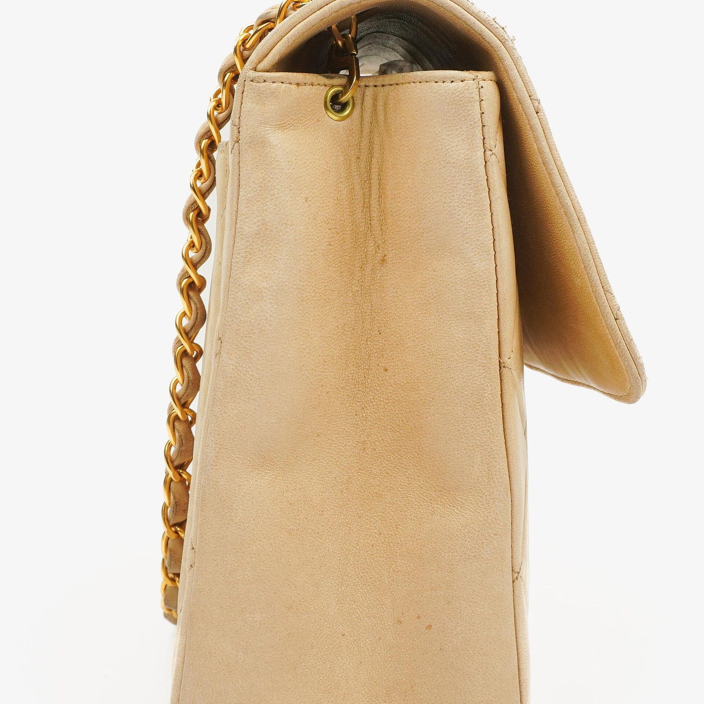 Chanel Beige Quilted Lambskin Small Single Flap Bag With 24K Gold-Plated Hardware