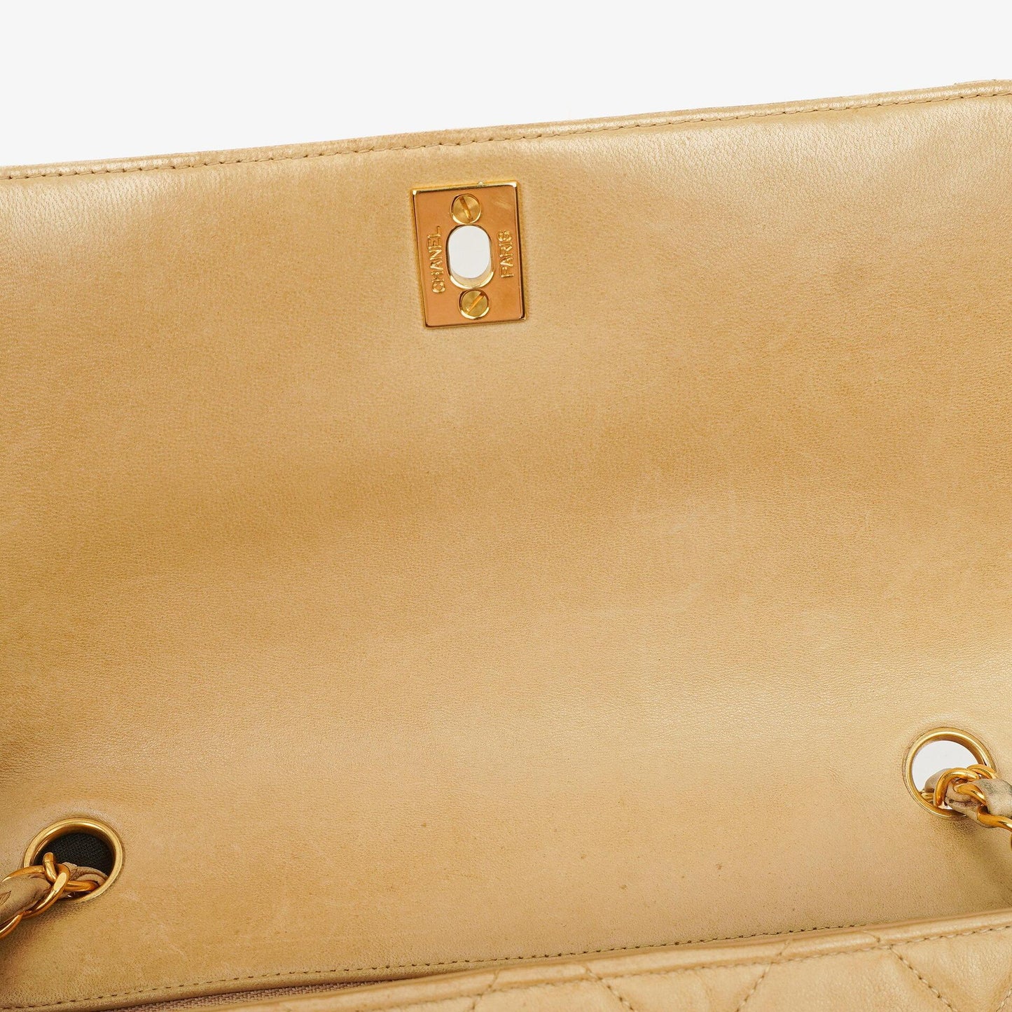 Chanel Beige Quilted Lambskin Small Single Flap Bag With 24K Gold-Plated Hardware