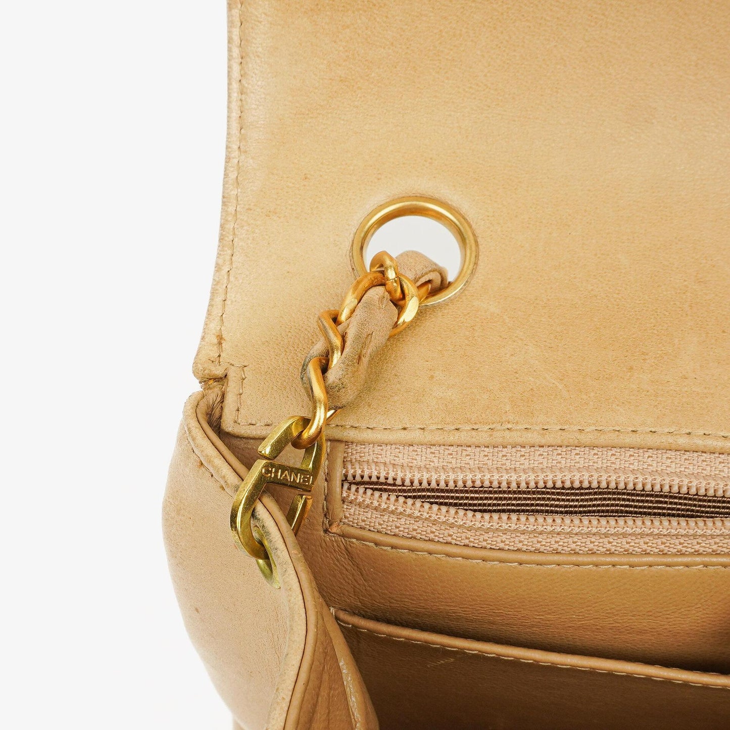 Chanel Beige Quilted Lambskin Small Single Flap Bag With 24K Gold-Plated Hardware