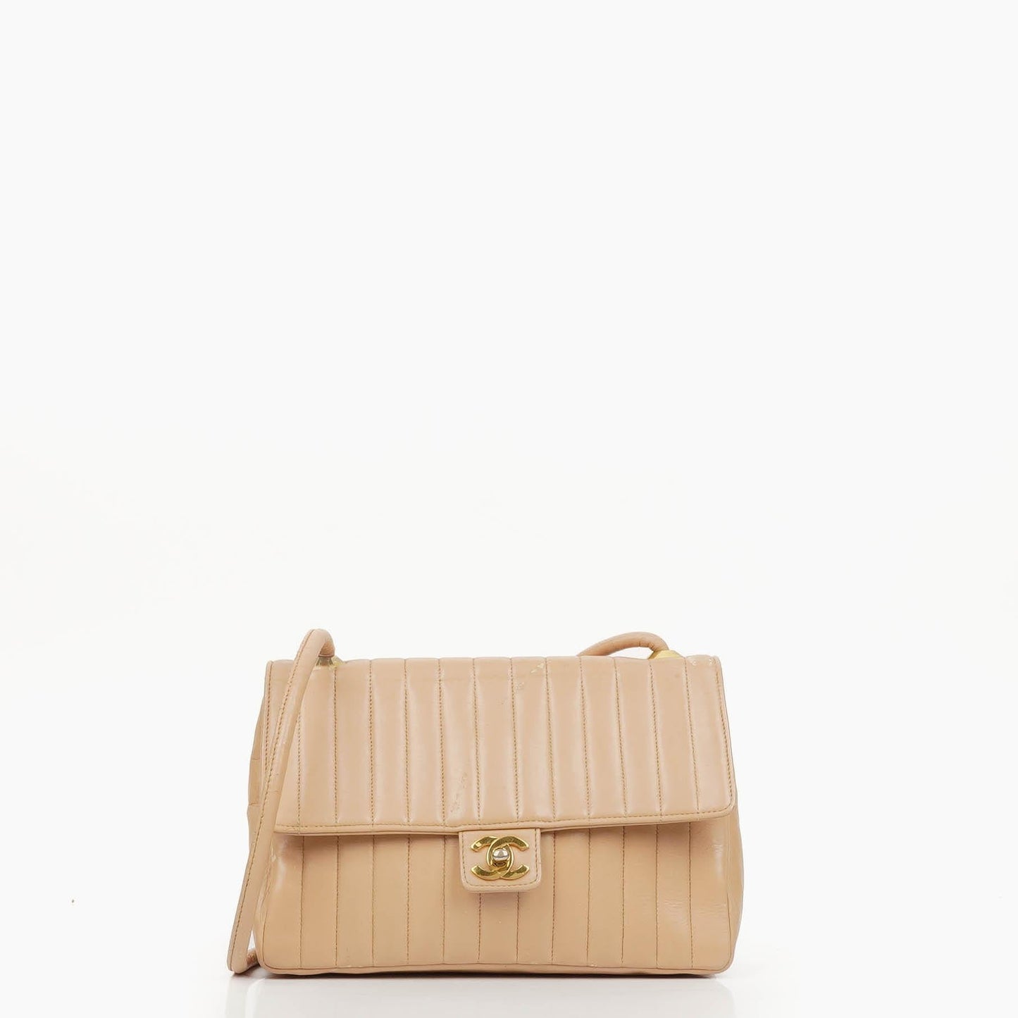 Chanel Beige Vertical Quilted Single Flap bag with 24k Gold-Plated Hardware